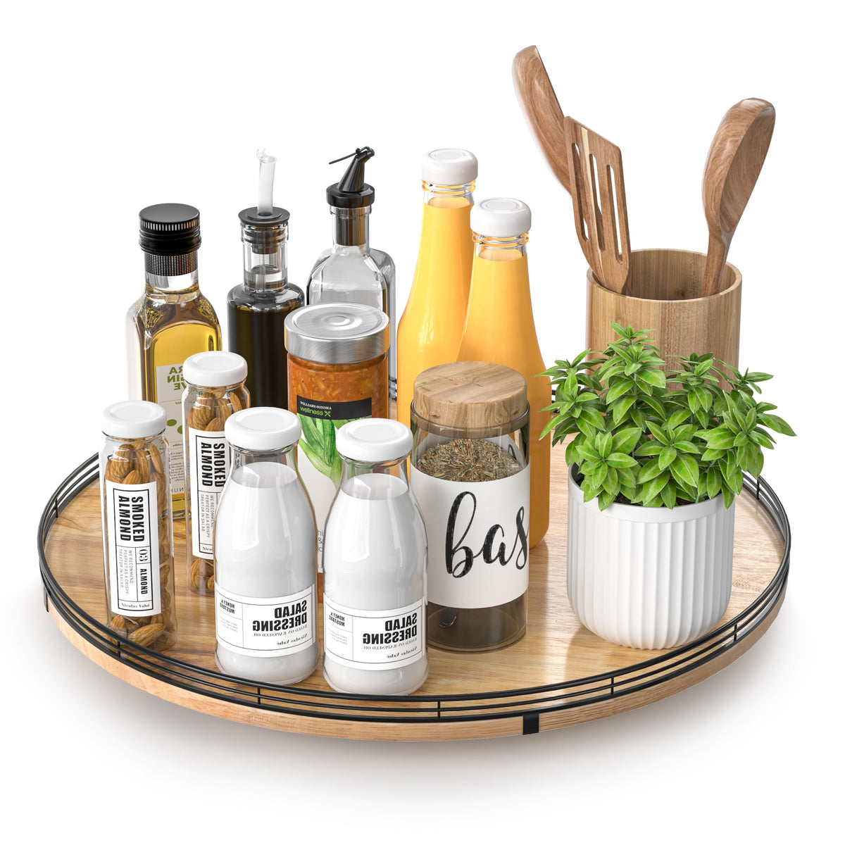 AMH Lazy Susan Wooden Organizer for Table Top