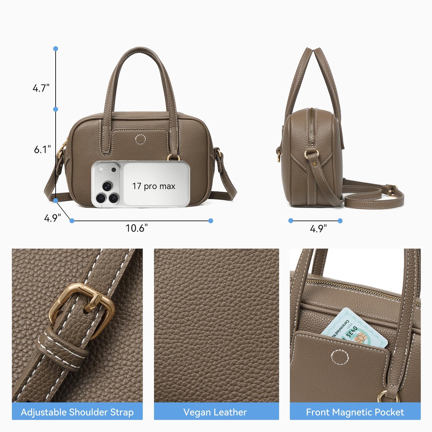 BOSTANTEN Small Crossbody Bag for Women Vegan Leather Purse | Lightweight, Top Handle, Adjustable Strap, Compact Storage for Travel Shopping Everyday