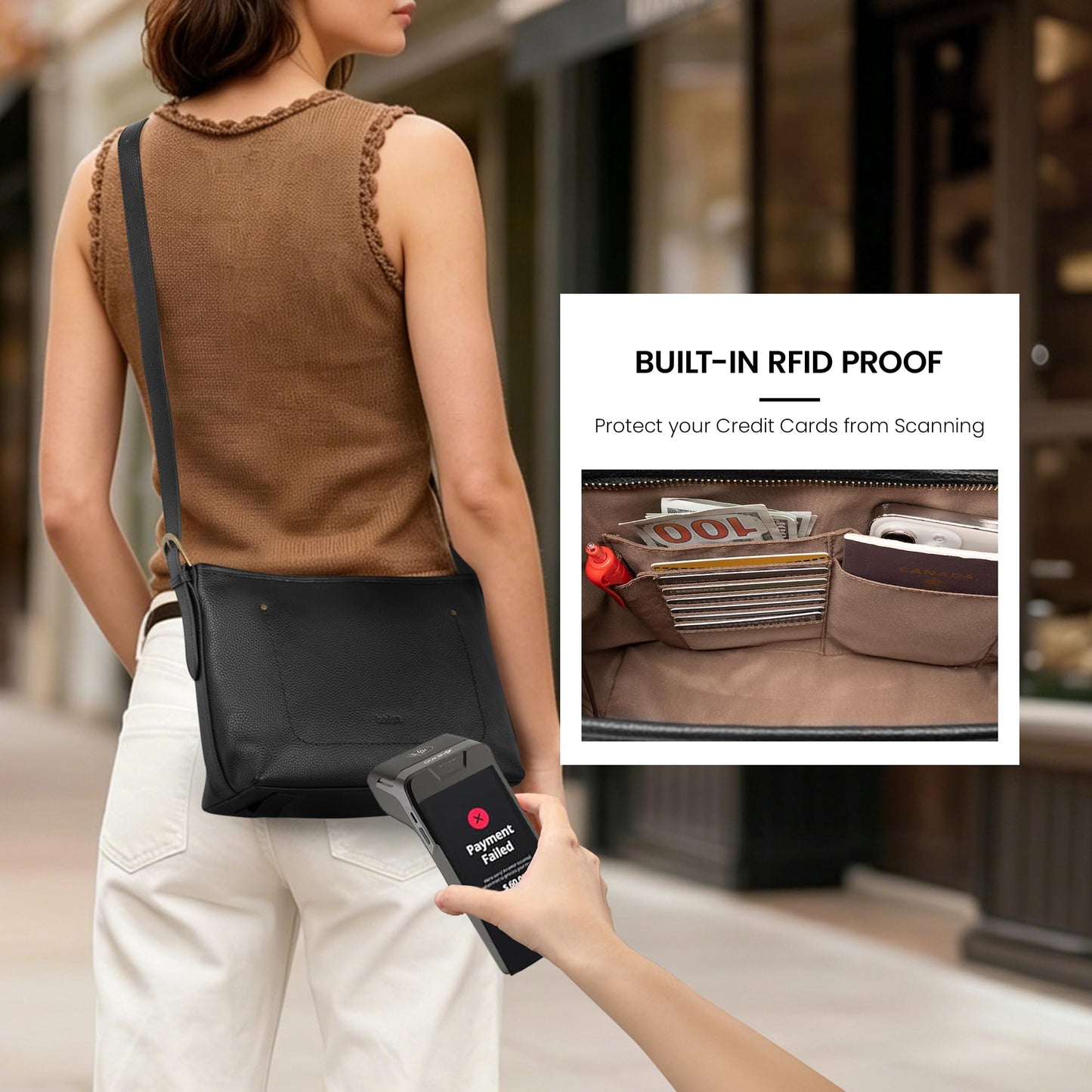 befen Genuine Leather Purses for Women, RFID Medium Leather Crossbody Bags Shoulder Purse Handbags