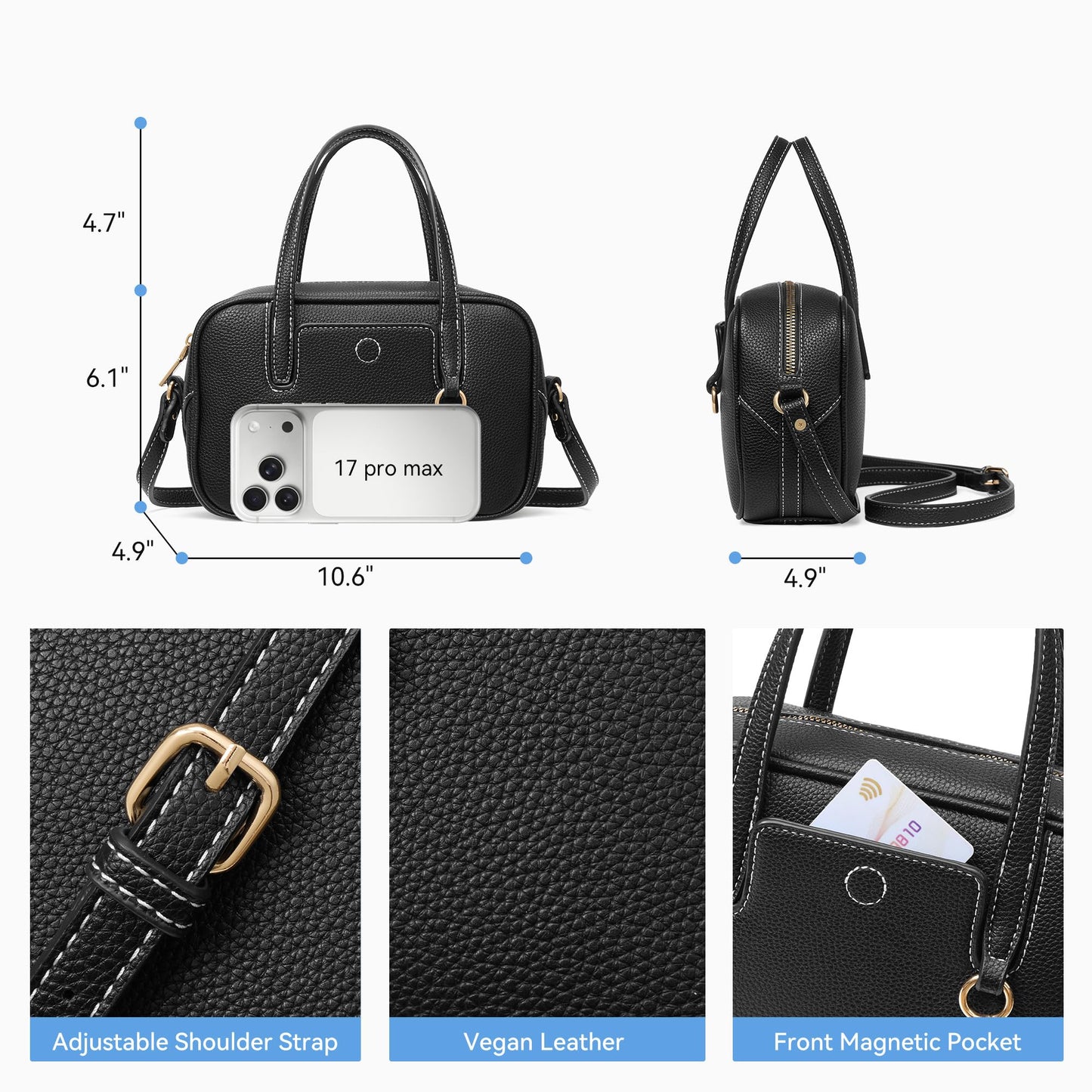 BOSTANTEN Small Crossbody Bag for Women Vegan Leather Purse | Lightweight, Top Handle, Adjustable Strap, Compact Storage for Travel Shopping Everyday