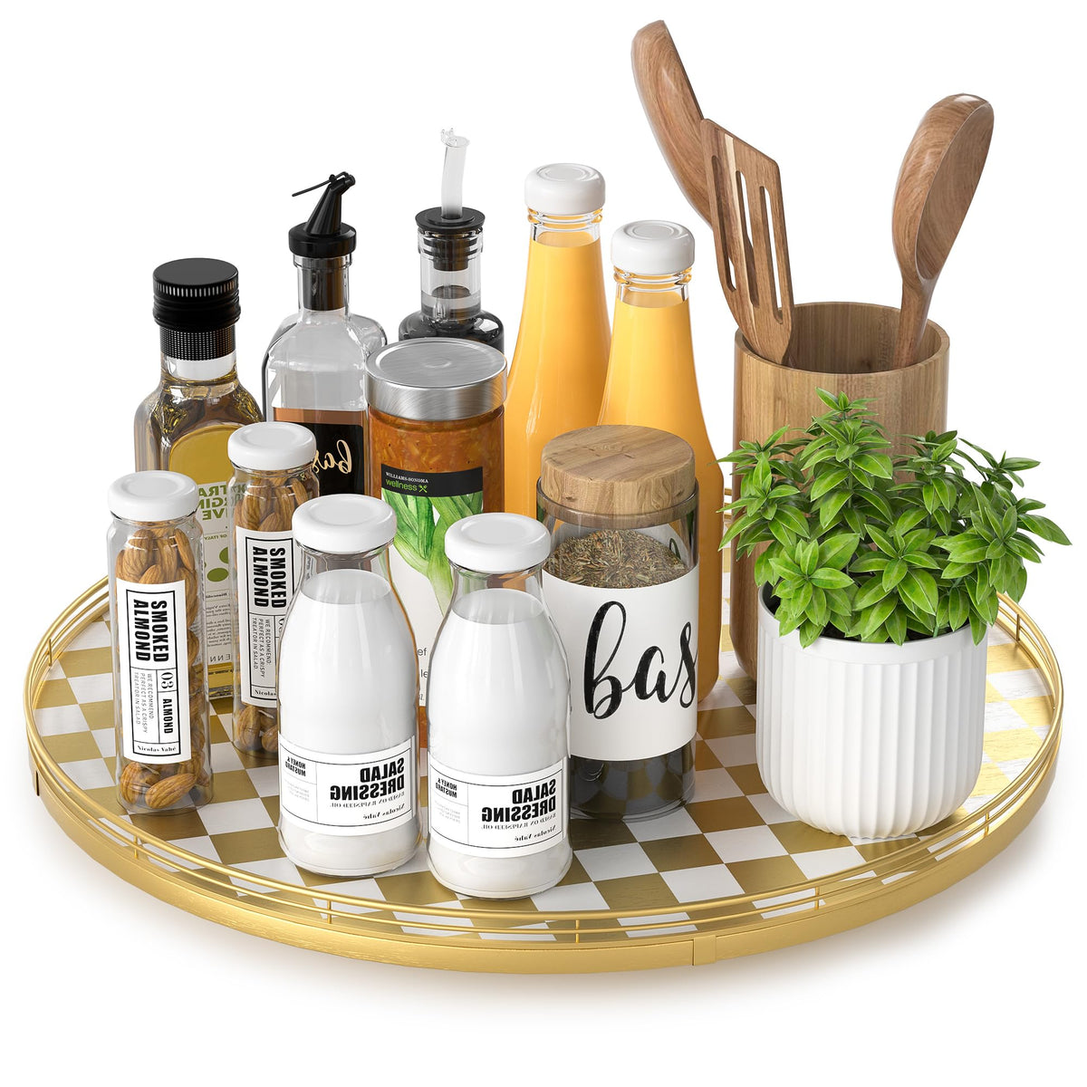 AMH Lazy Susan Wooden Organizer for Table Top