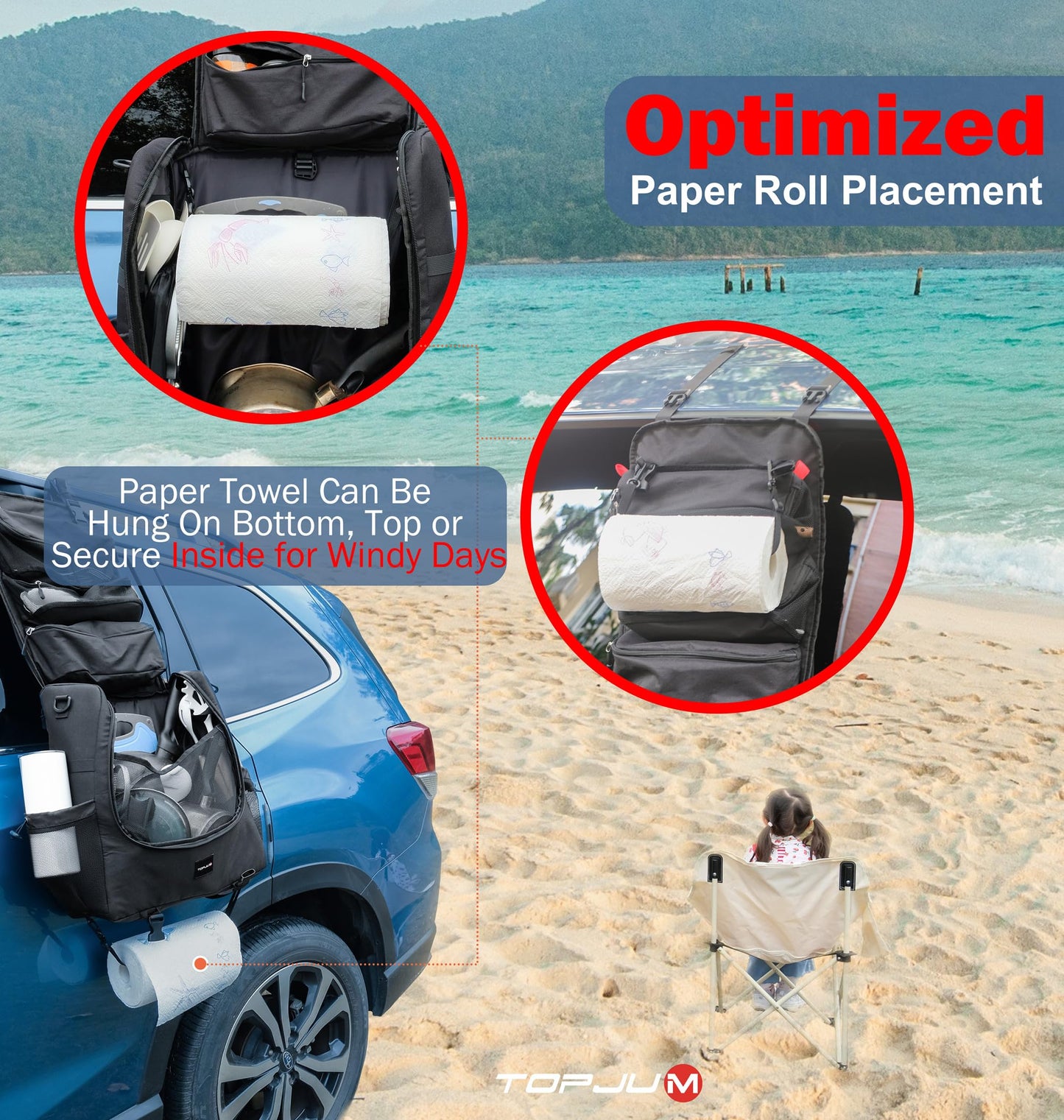 TOPJUM Camp Kitchen Organizer with Hanging Storage & Paper Towel Holder
