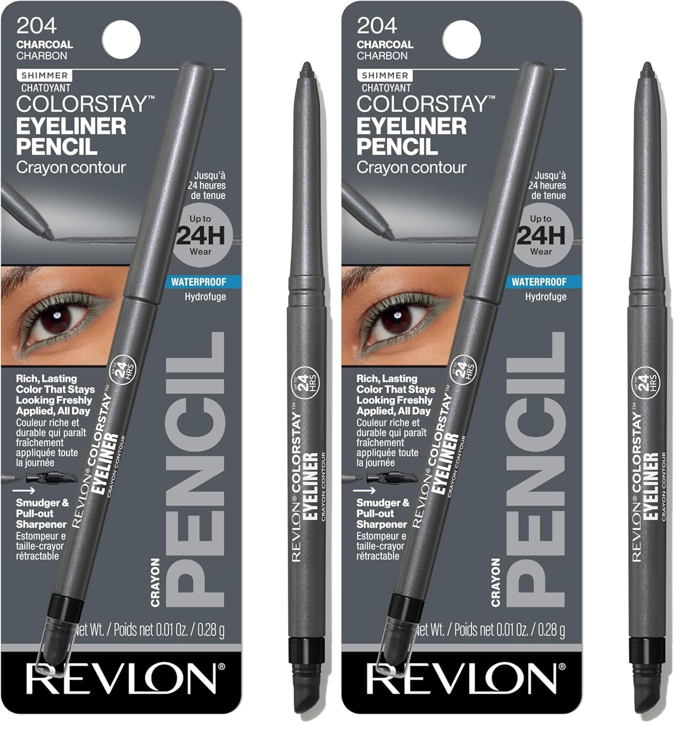 Revlon ColorStay Pencil Waterproof Eyeliner, Smudge-Proof, Eye Makeup with Built-In Sharpener, Long-Lasting, Matte Finish, 201 Black, 2 pack