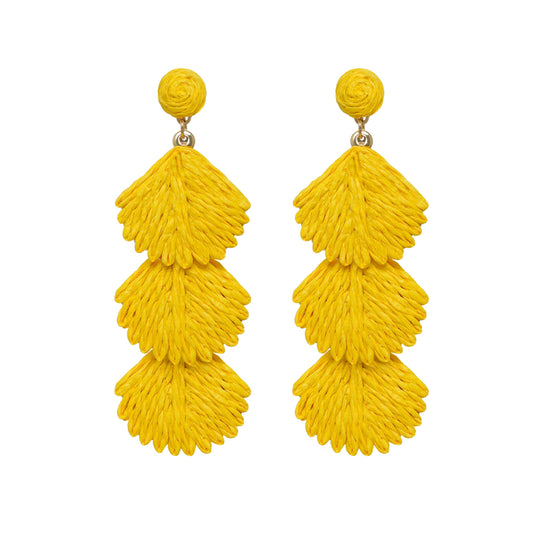 Raffia Dangle Earrings for Women - Boho Statement Rattan Drop Jewelry with Shell Design, Lightweight Summer Beach Trendy Accessories