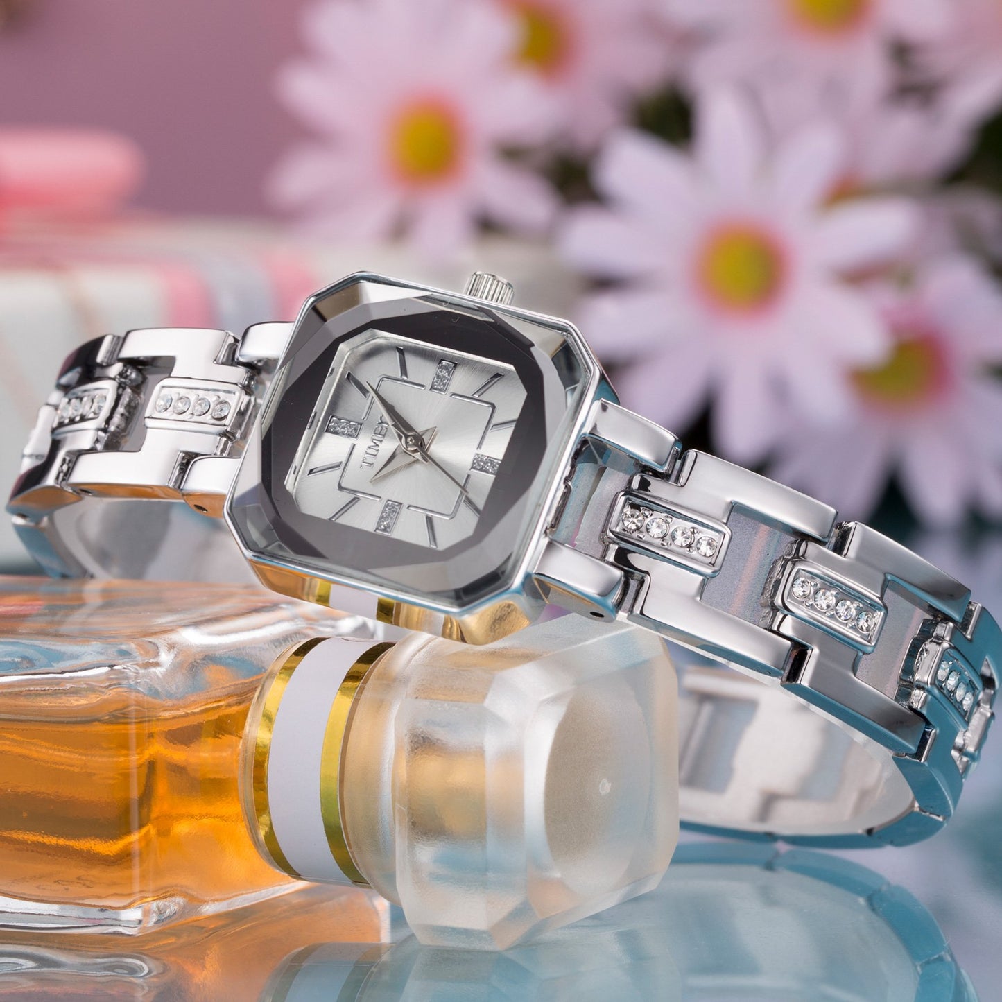 TIME100 Women's Bracelet Watches Ladies Quartz Wrist Watch with Green Dial Bezel with Crystals in Movement Bracelet Strap with Diamonds Waterproof