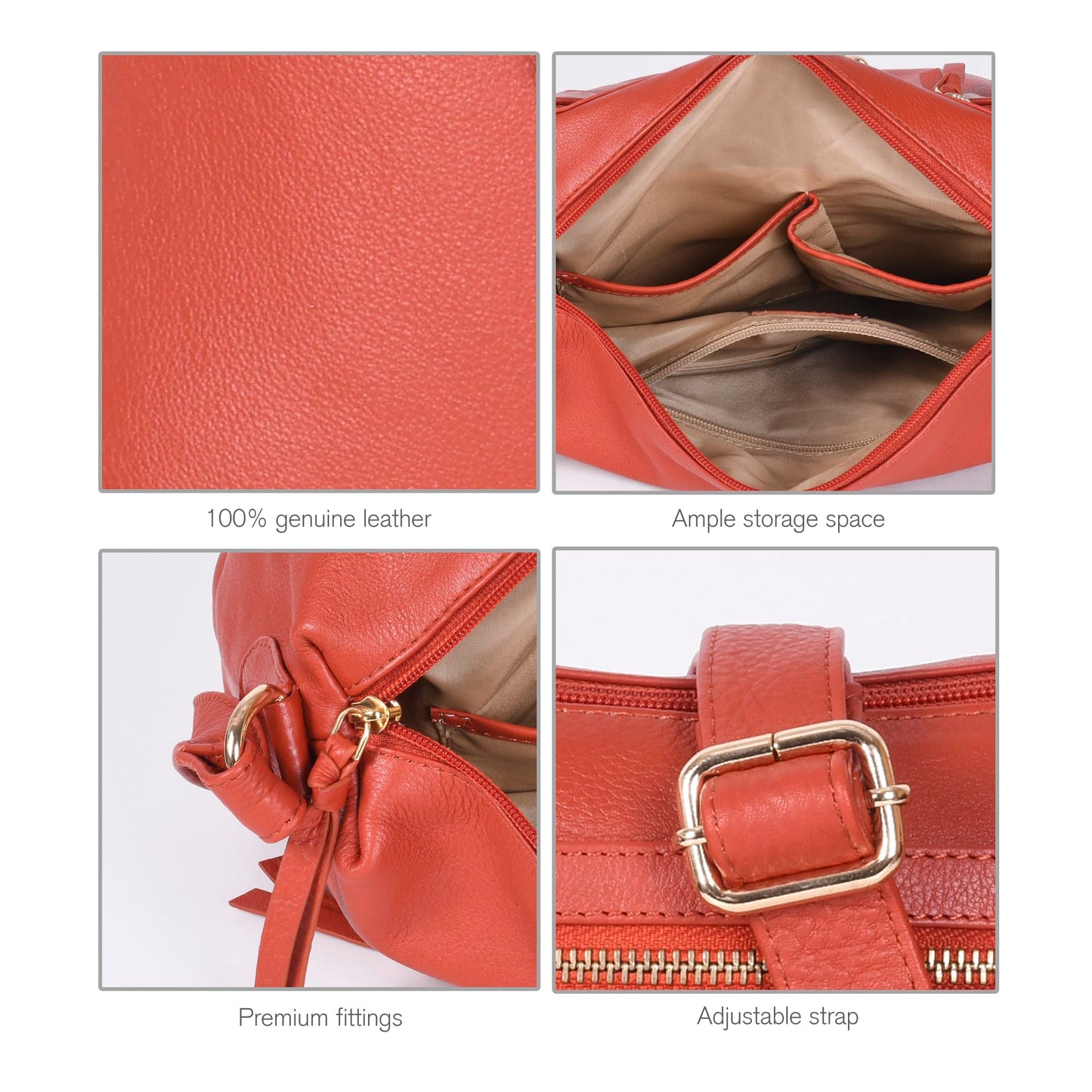 Oak Leathers Women's Crossbody Bag - Genuine Leather Crossover Shoulder Purse With Adjustable Sling Strap - Medium Size