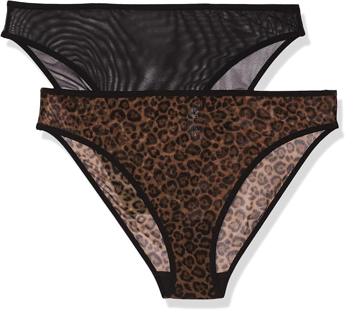 Smart & Sexy Womens Mesh Lace Cheeky Brief Panties, Available Multi Packs Bikini Style Underwear, Black Hue/White, 9 US (Clearance)