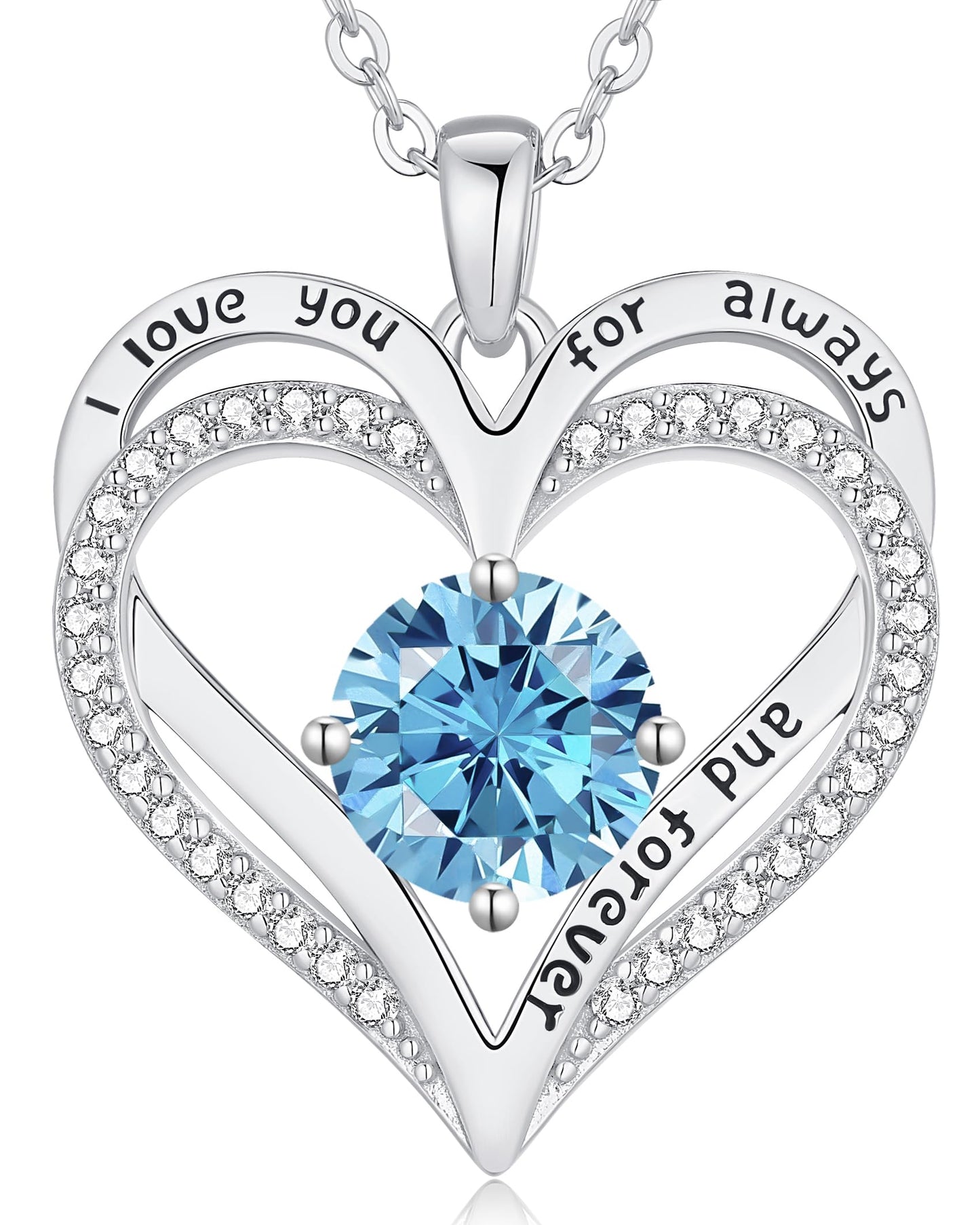 LOUISA SECRET Double Love Heart Birthstone Necklaces for Women, Birthday Gift for Girlfriend, Anniversary Jewelry Gift for Her, 925 Sterling Silver Jewelry Christmas Anniversary Birthday Present Gifts for Wife Girlfriend Mom Grandma Daughter