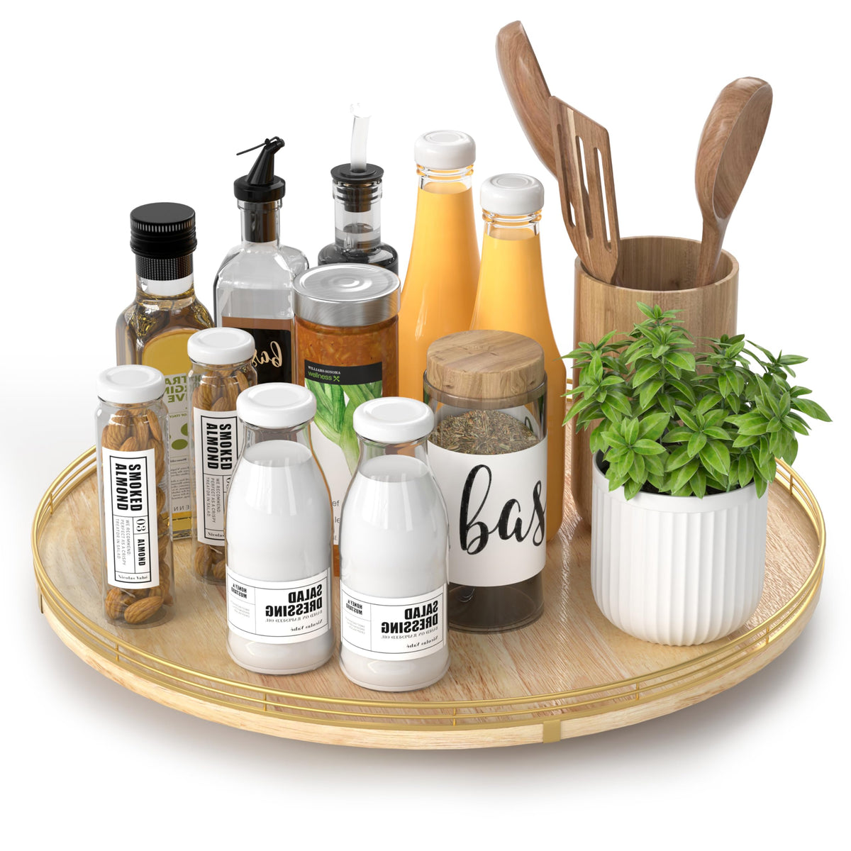 AMH Lazy Susan Wooden Organizer for Table Top