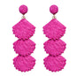 Raffia Dangle Earrings for Women - Boho Statement Rattan Drop Jewelry with Shell Design, Lightweight Summer Beach Trendy Accessories