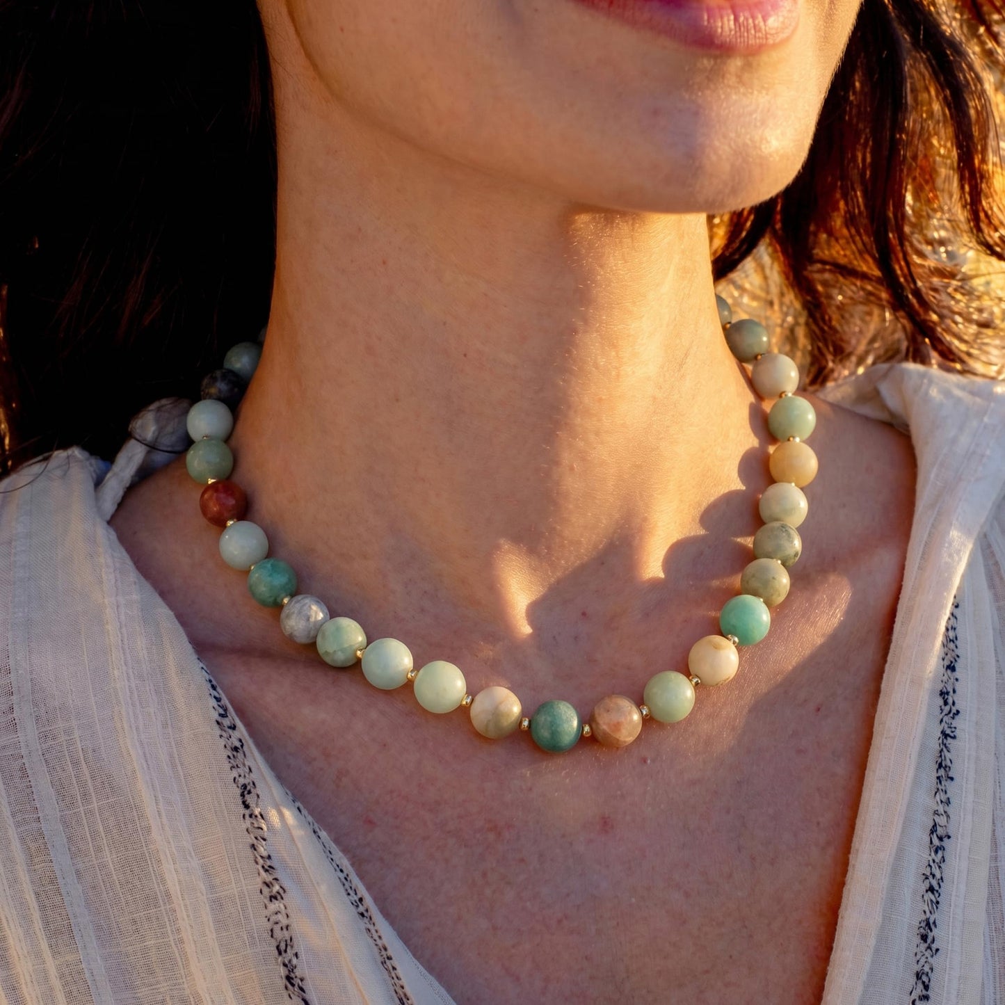 Colorful Beaded Necklace for Women Boho Statement Chunky Necklace Natural Stone Beads Gemstone Choker Necklaces Handmade Summer Beach Jewelry