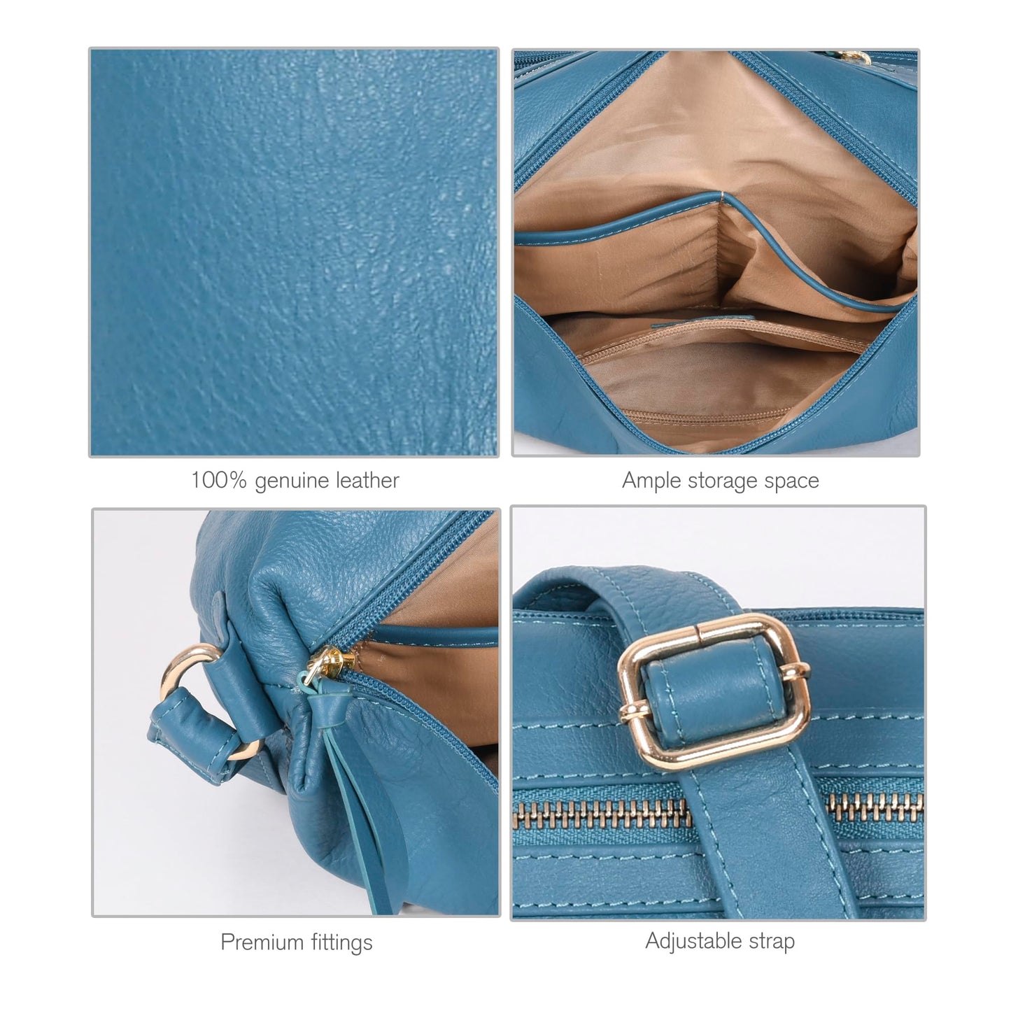 Oak Leathers Women's Crossbody Bag - Genuine Leather Crossover Shoulder Purse With Adjustable Sling Strap - Medium Size