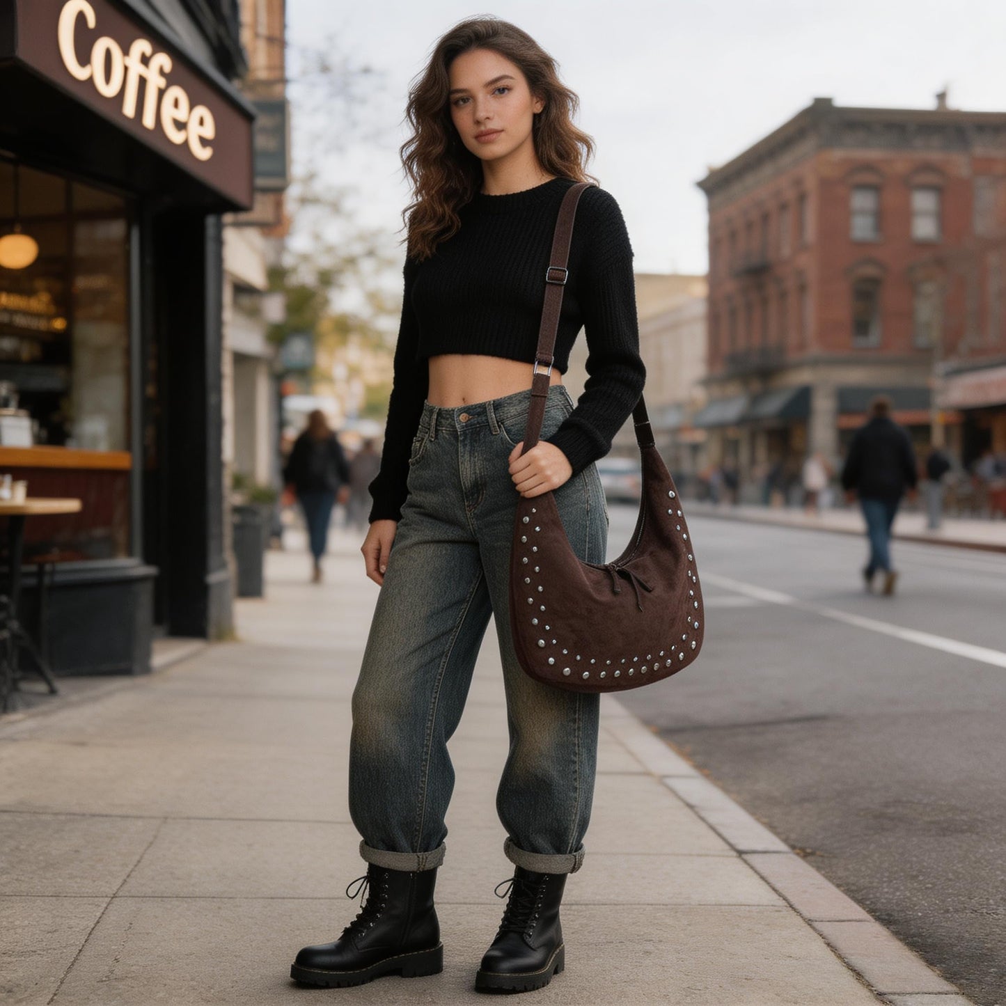 Swgsdh&Hyls Suede Hobo Bags for Women-Studded Tote Purse-Shoulder Handbag