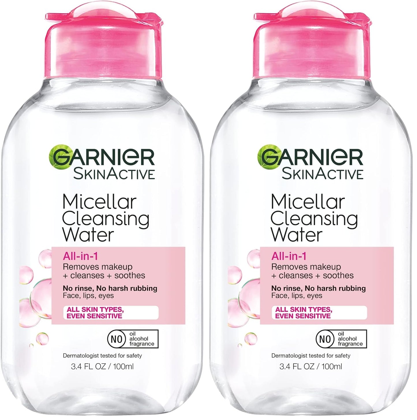 Garnier Micellar Cleansing Water, All-in-1 Makeup Remover and Facial Cleanser, For All Skin Types, 3.4 Fl Oz (100mL), 1 Count (Packaging May Vary)