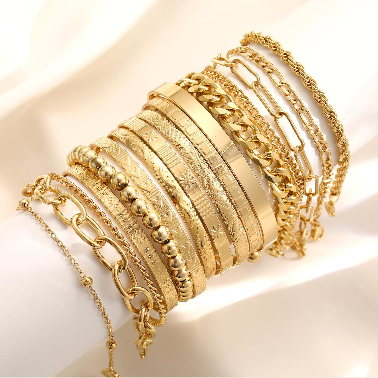 Jewelry 68 Pcs Gold Jewelry Set for Women with 7 Necklace, 17 Bracelet, 5 Hoop Earrings, 15 Stud Earrings, 24 Knuckle Rings for Women Jewelry Set for Women Gift