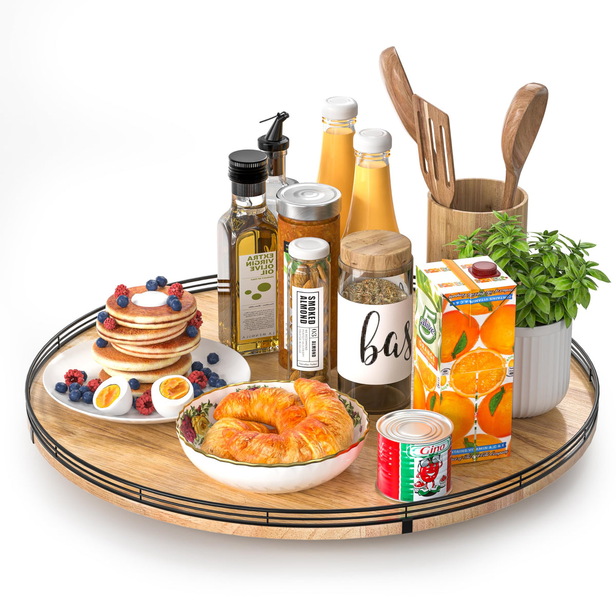 AMH Lazy Susan Wooden Organizer for Table Top