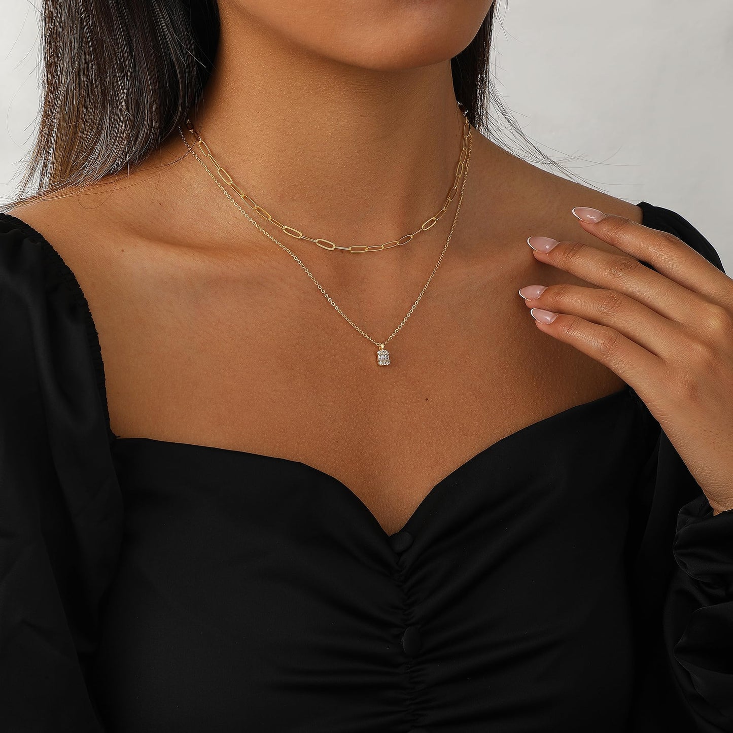Coshilta Layered Gold Necklaces for Women, 14K Plated Gold Sterling Silver Plated Dainty Pendant Necklace Set with Cubic Zirconia,Stackable Chain Choker,Trendy Personalized Jewelry Gift Non Tarnish
