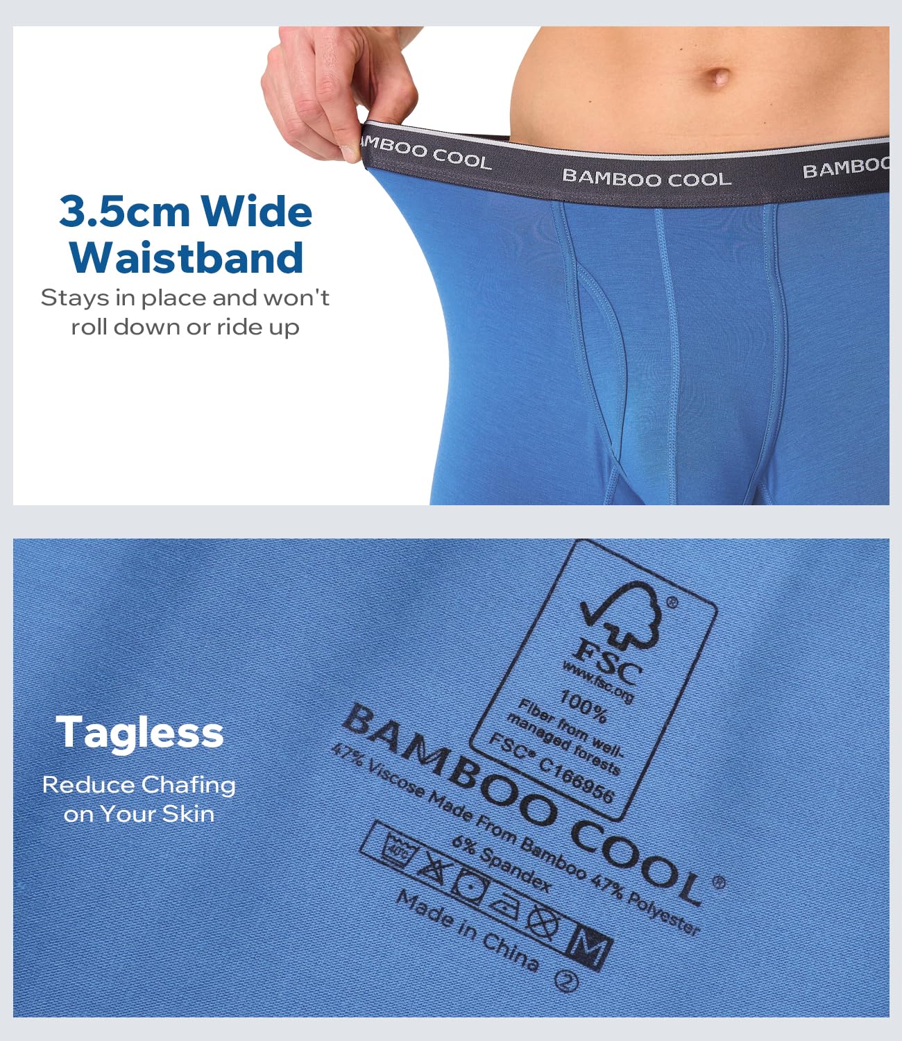 BAMBOO COOL Ultra Soft Mens Underwear Boxer Briefs Multi-pack | Bamboo Fabric‌,No Ride Up,More Breathable Than Cotton