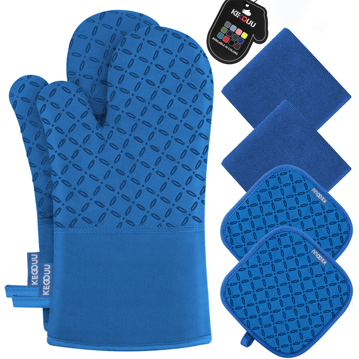 KEGOUU Oven Mitts and Pot Holders 6pcs Set, Kitchen Oven Glove High Heat Resistant 500 Degree Extra Long Oven Mitts and Potholder with Non-Slip Silicone Surface for Cooking (Gray)