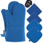 KEGOUU Oven Mitts and Pot Holders 6pcs Set, Kitchen Oven Glove High Heat Resistant 500 Degree Extra Long Oven Mitts and Potholder with Non-Slip Silicone Surface for Cooking (Gray)