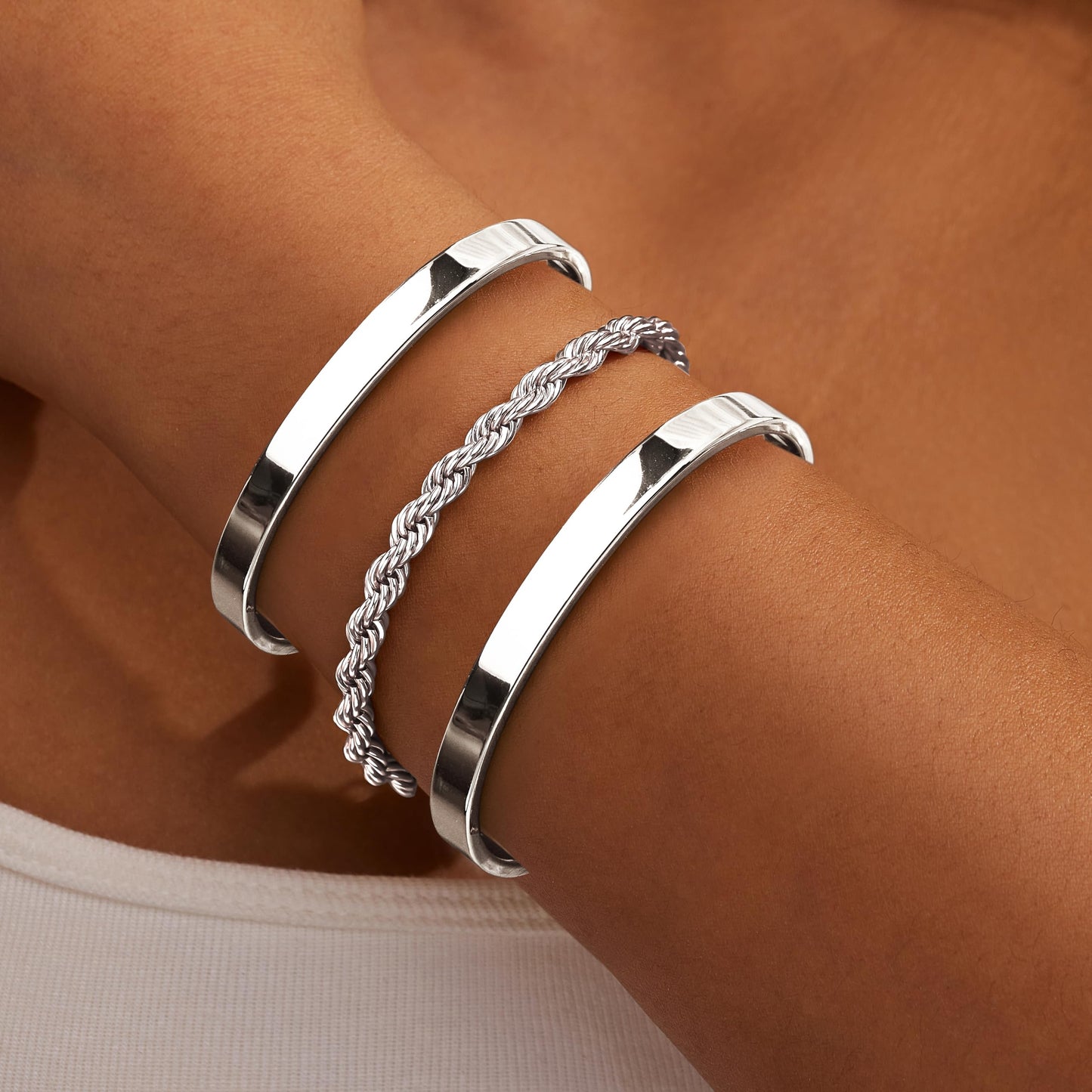 Gokeey Gold Bracelets Set for Women Non Tarnish, Waterproof 14K Gold Plated Sterling Silver Chunky Cuff Bracelet Stackable Gold Bangles Bracelet for Women Trendy Fashion Accessories Tie Knot Cuban Rope Paperclip Beaded Bracelet Stack Jewelry Mothers Day G