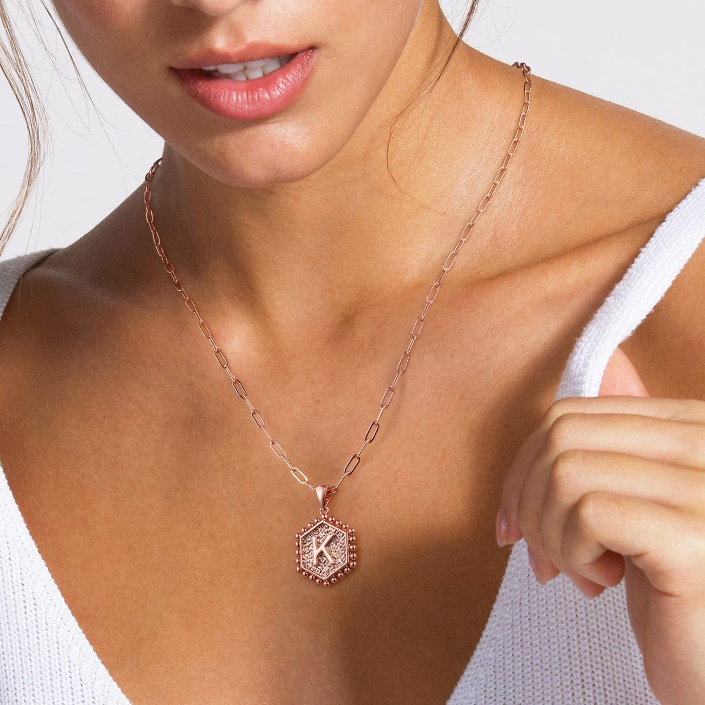 M MOOHAM Dainty Initial Necklaces for Women, 14K-Gold-Plated Layering Necklace for Women Cute Hexagon Letter Initial Necklace Layered Necklaces for Womens Teen Girl Gifts