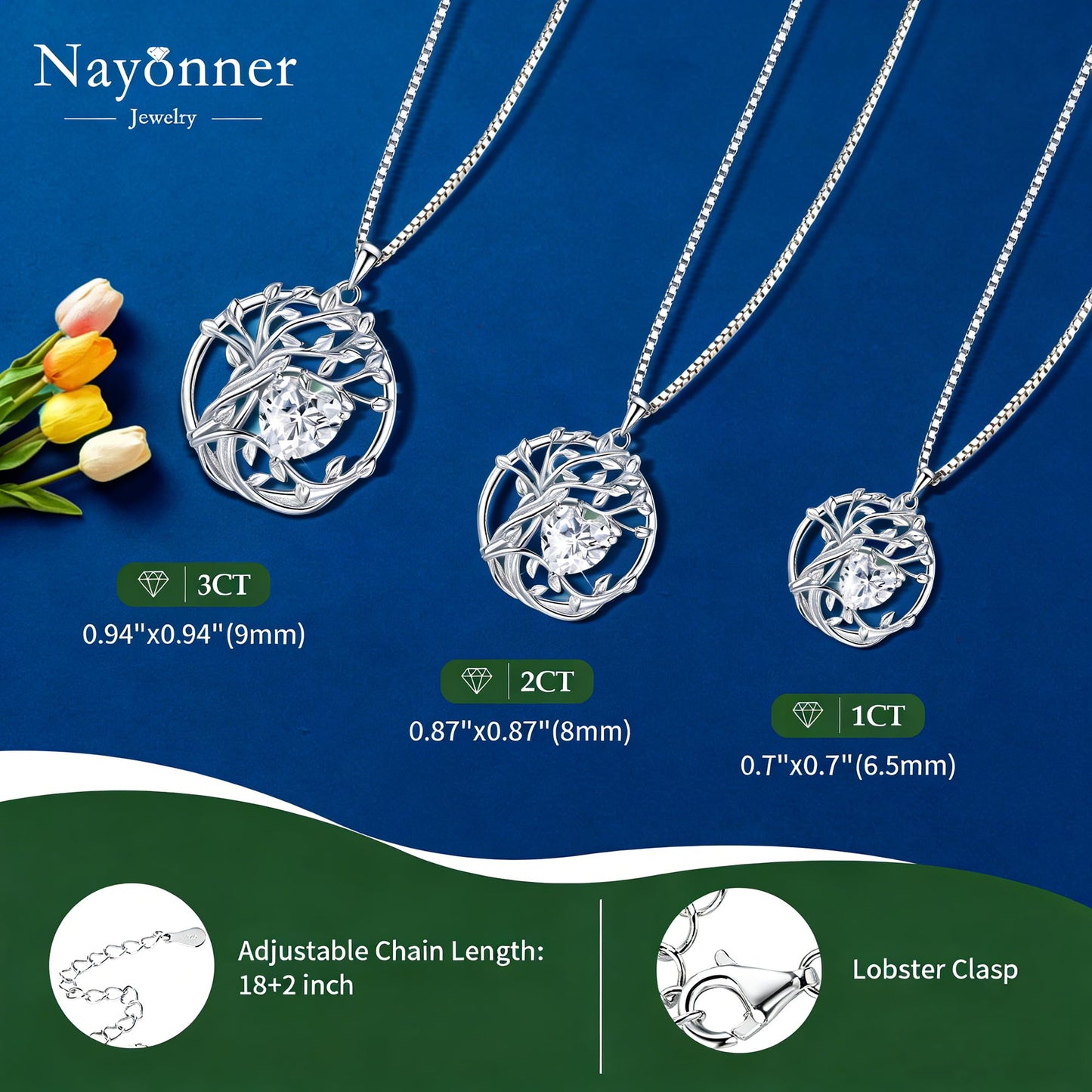 Gorgeous Moissanite Necklaces for Women - Sterling Silver 1-3CT D Color Moissanite Pendant Necklace, Mother Day Birthday Gifts for Mom Wife Girlfriend Daughter, Wedding Anniversary Christmas Jewelry Gift