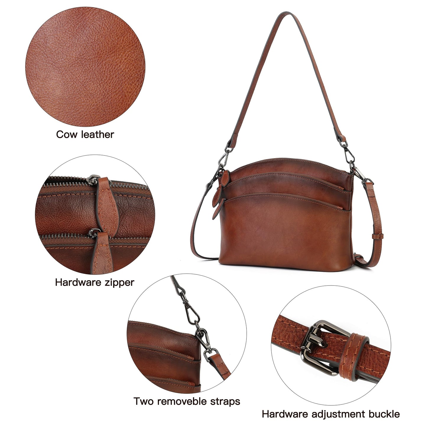Genuine Leather Purses for Women Vintage Crossbody Bags for Women Hand Bags Women's Shoulder Handbags | Genuine Leather