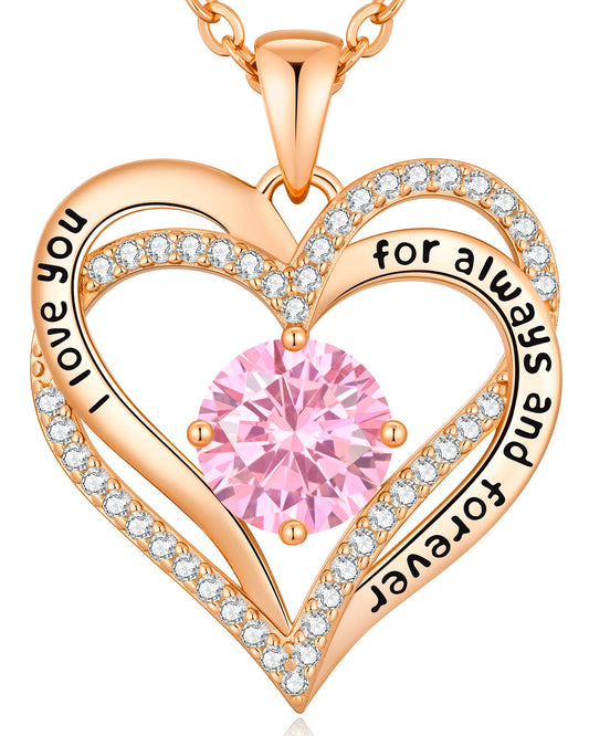 CDE Forever Love Heart Necklaces for Women, Wedding Anniversary, Valentine's，Birthday Mothers Christmas Day Gifts for Mom, Mother, Wife, S925 Silver Jewelry with Birthstone Pendant