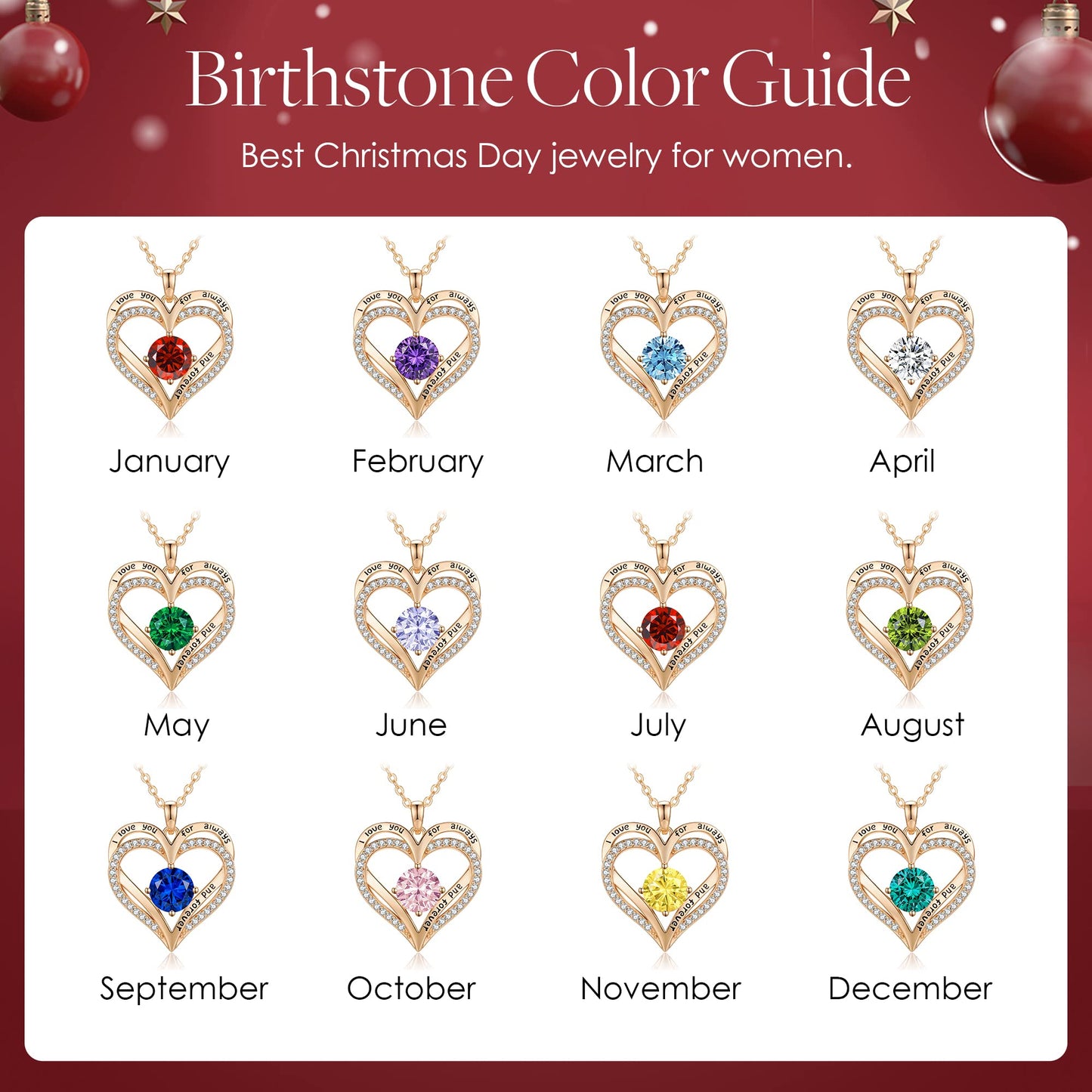 LOUISA SECRET Double Love Heart Birthstone Necklaces for Women, Birthday Gift for Girlfriend, Anniversary Jewelry Gift for Her, 925 Sterling Silver Jewelry Christmas Anniversary Birthday Present Gifts for Wife Girlfriend Mom Grandma Daughter