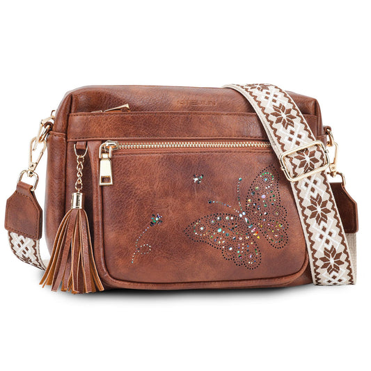 KITEVIUN Crossbody Bags for Women Trendy Leather Crossbody Purse Shoulder Handbags Butterfly Design
