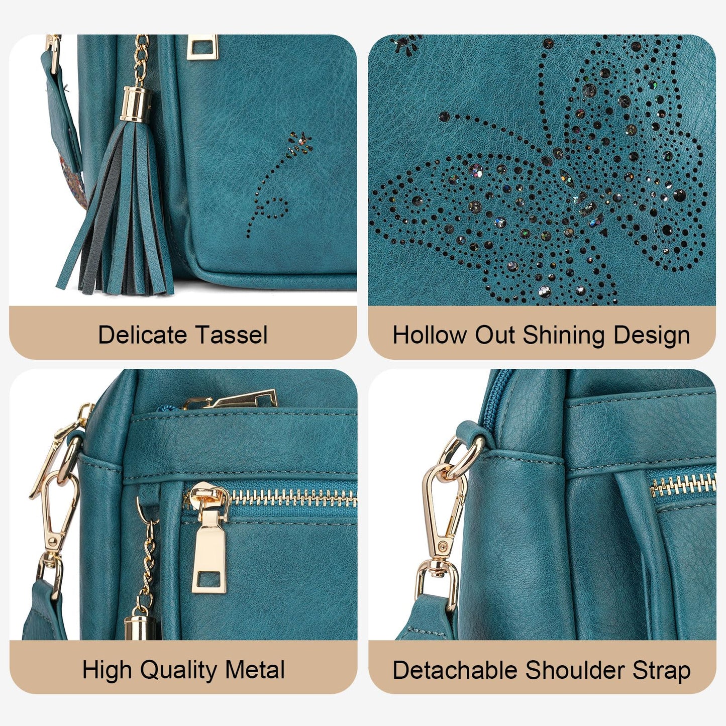KITEVIUN Crossbody Bags for Women Trendy Leather Crossbody Purse Shoulder Handbags Butterfly Design