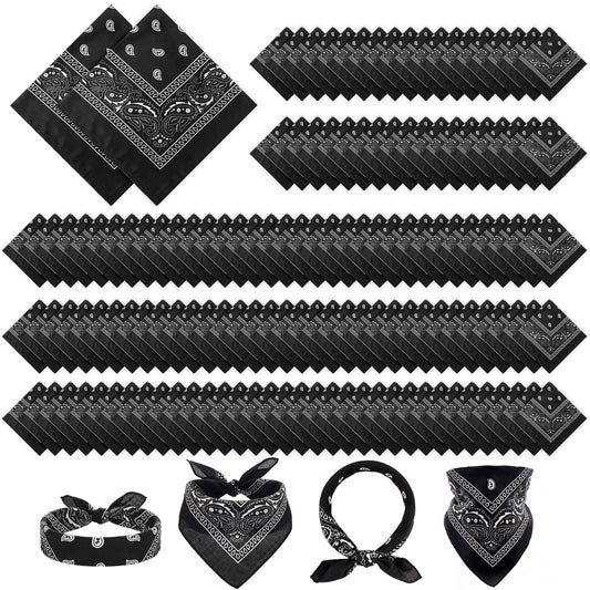 Suhine 300 Pcs Bandanas Bulk Unisex Paisley Bandanas Multipurpose Cowboy Head Wrap Scarf Headband Handkerchief for Women Men(Black)