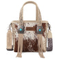 Montana West Wrangler Cowhide Tote Bag for Women Western Tooling Handbag Leather Fringing with Turquoise Stone Concho