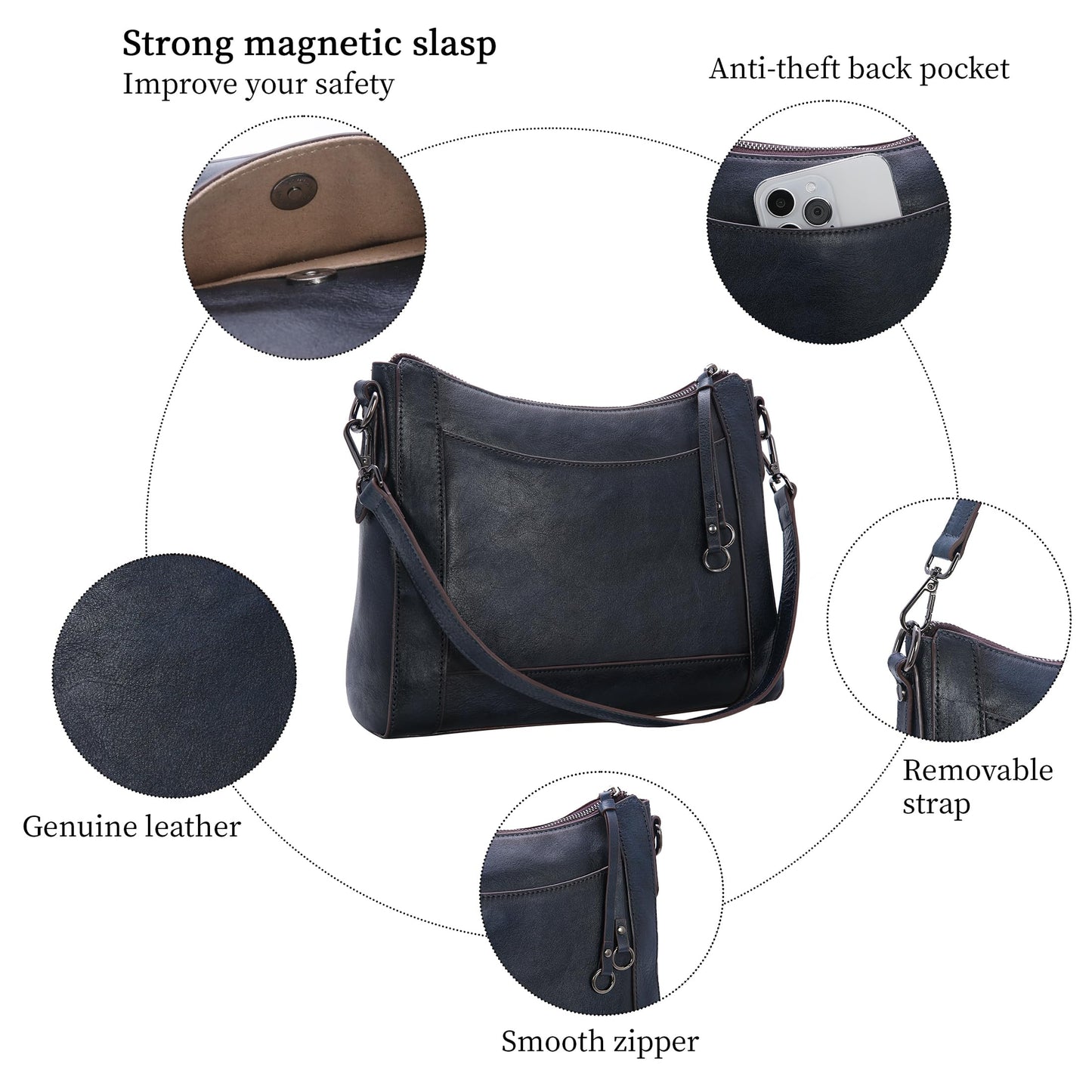 Iswee Leather Crossbody Bags for Women Shoulder Purse Medium Hobo Genuine Leather Satchel Purses and Handbags