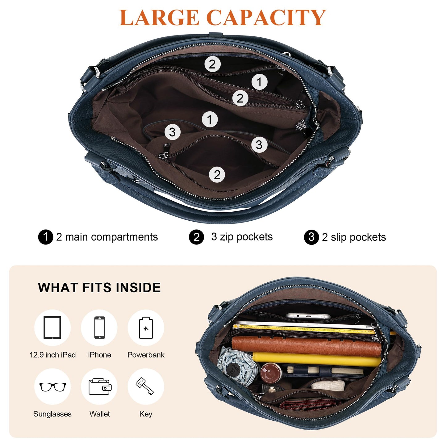 Over Earth Genuine Leather Purses for Women Large Hobo Bags Lady Shoulder Handbags with Detachable Strap