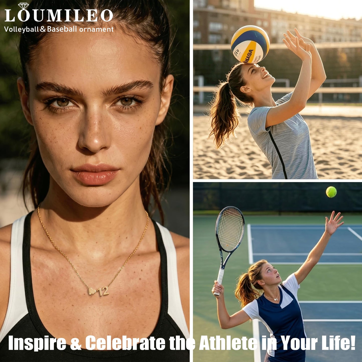 Softball/Soccer/Volleyball/Basketball/Tennis Necklace for Women S925 Sterling Silver/14k Gold Plated Heart Number Pendant Necklaces for Women Jewelry Gift for Sister Friends Daughter Mom