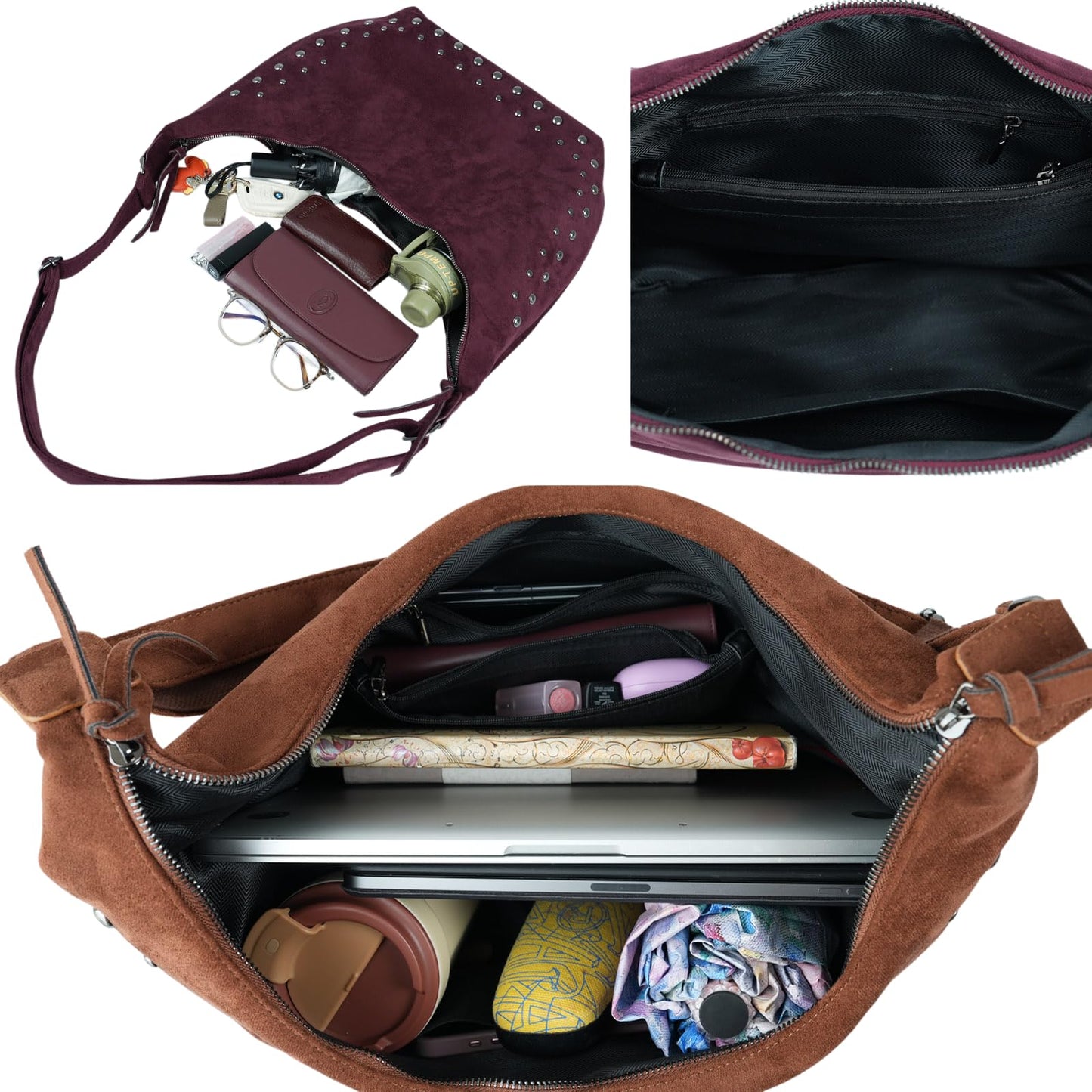 Swgsdh&Hyls Suede Hobo Bags for Women-Studded Tote Purse-Shoulder Handbag
