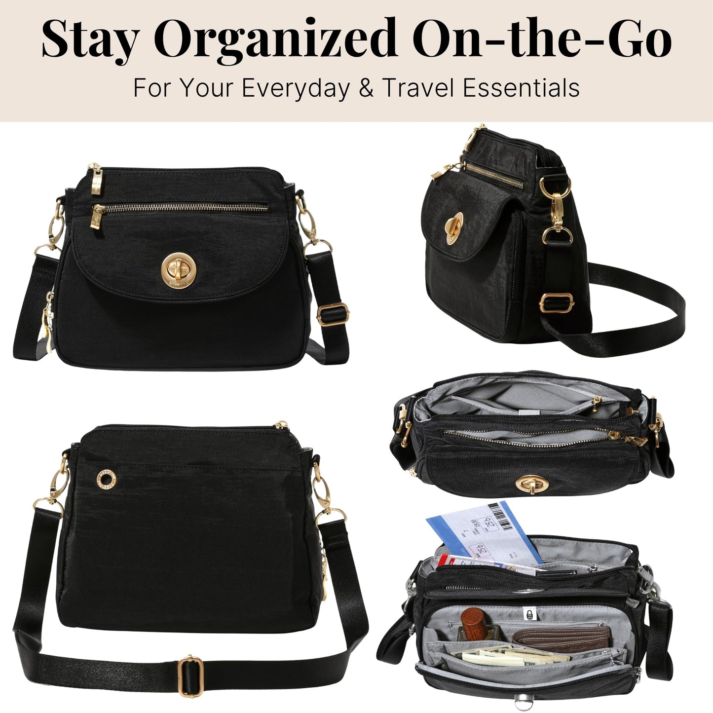 Baggallini Calais Crossbody Bags for Women 10x7 Lightweight Water-Resistant Travel Purse, RFID & Interior Organization