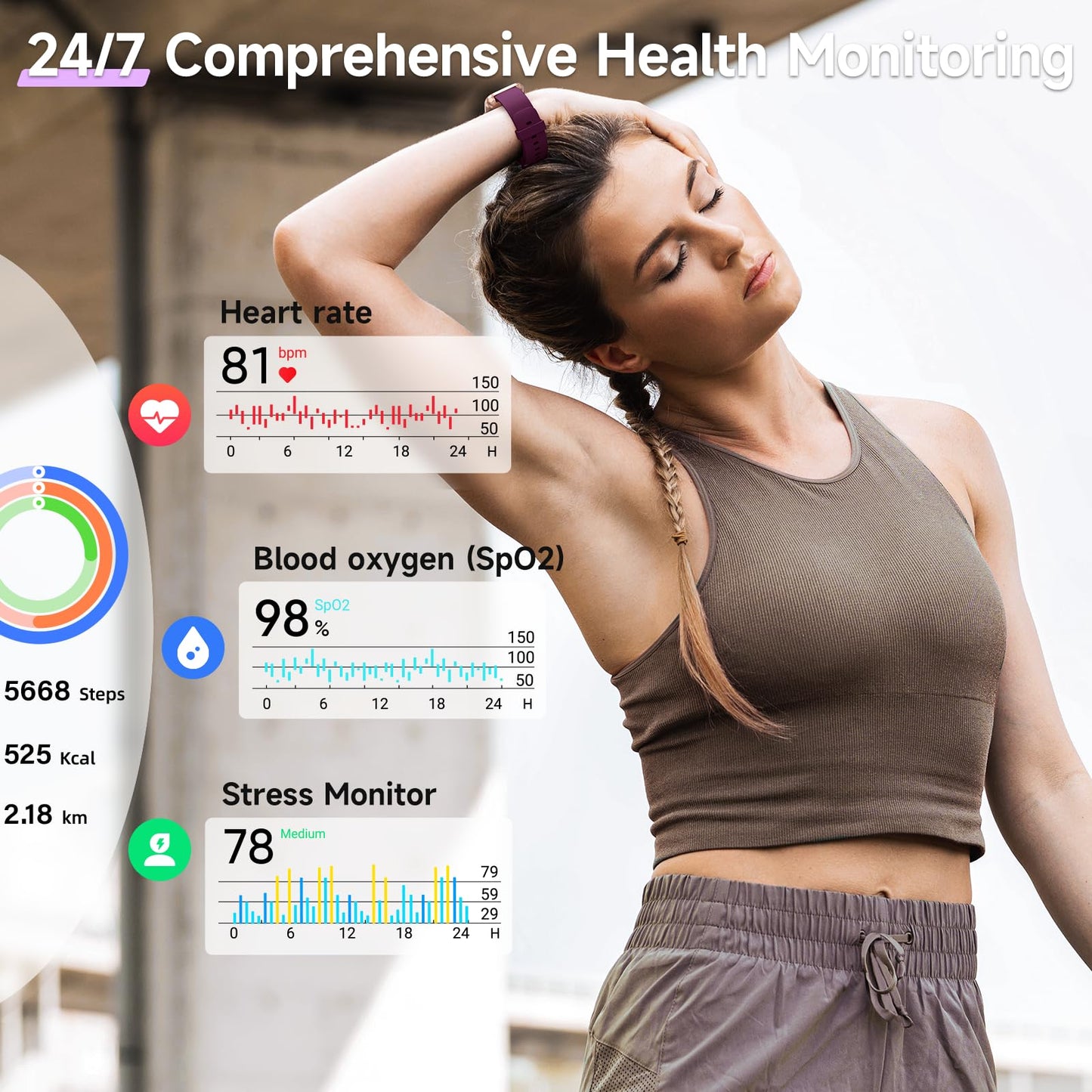 Smart Watches for Women, 1.8" Touch Screen Fitness Tracker for Android & iPhone, Answer/Make Calls, Alexa Built-in, Heart Rate/Sleep/SpO2 Monitor Smartwatch, IP68 Waterproof 101+ Sport Modes, 2 Bands