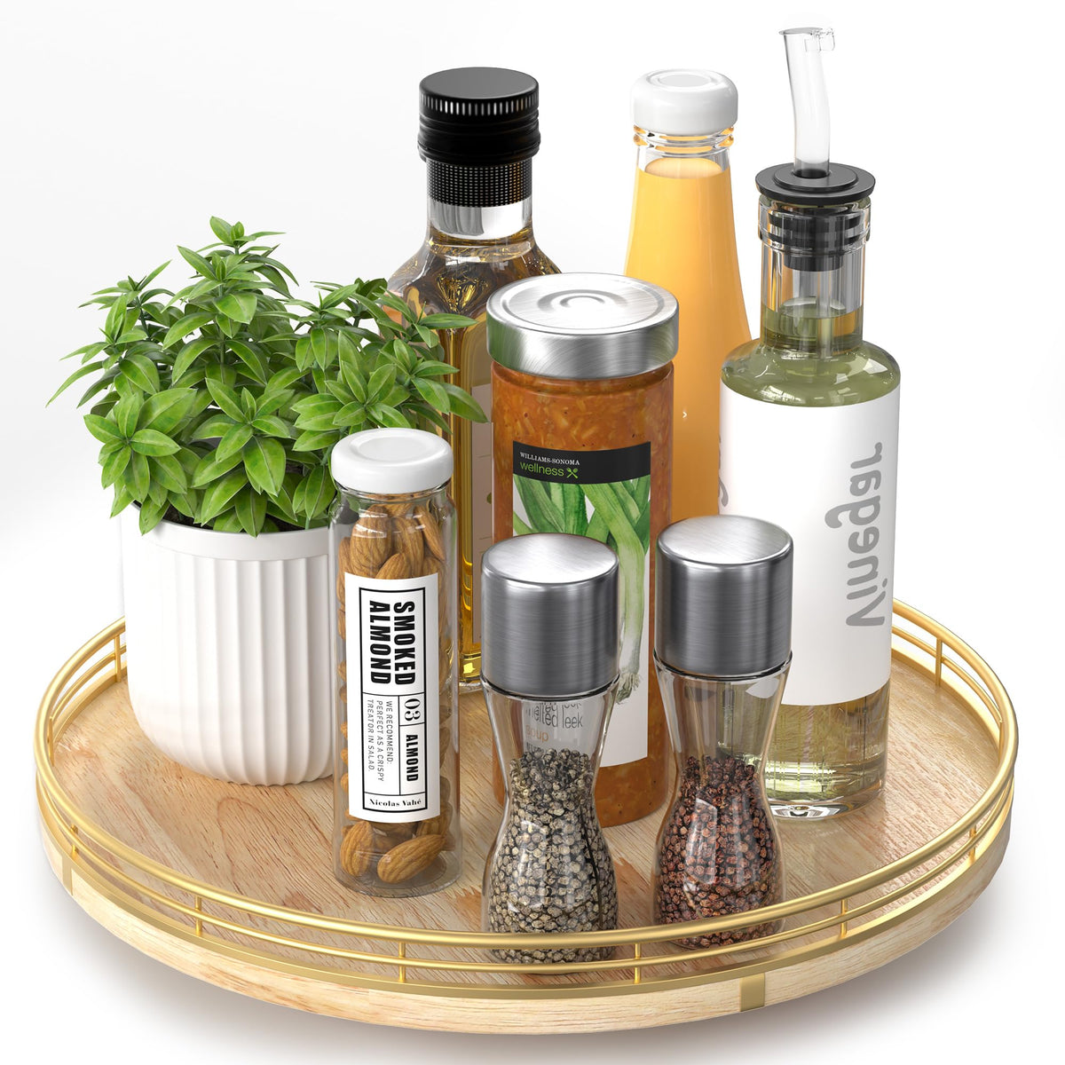 AMH Lazy Susan Wooden Organizer for Table Top
