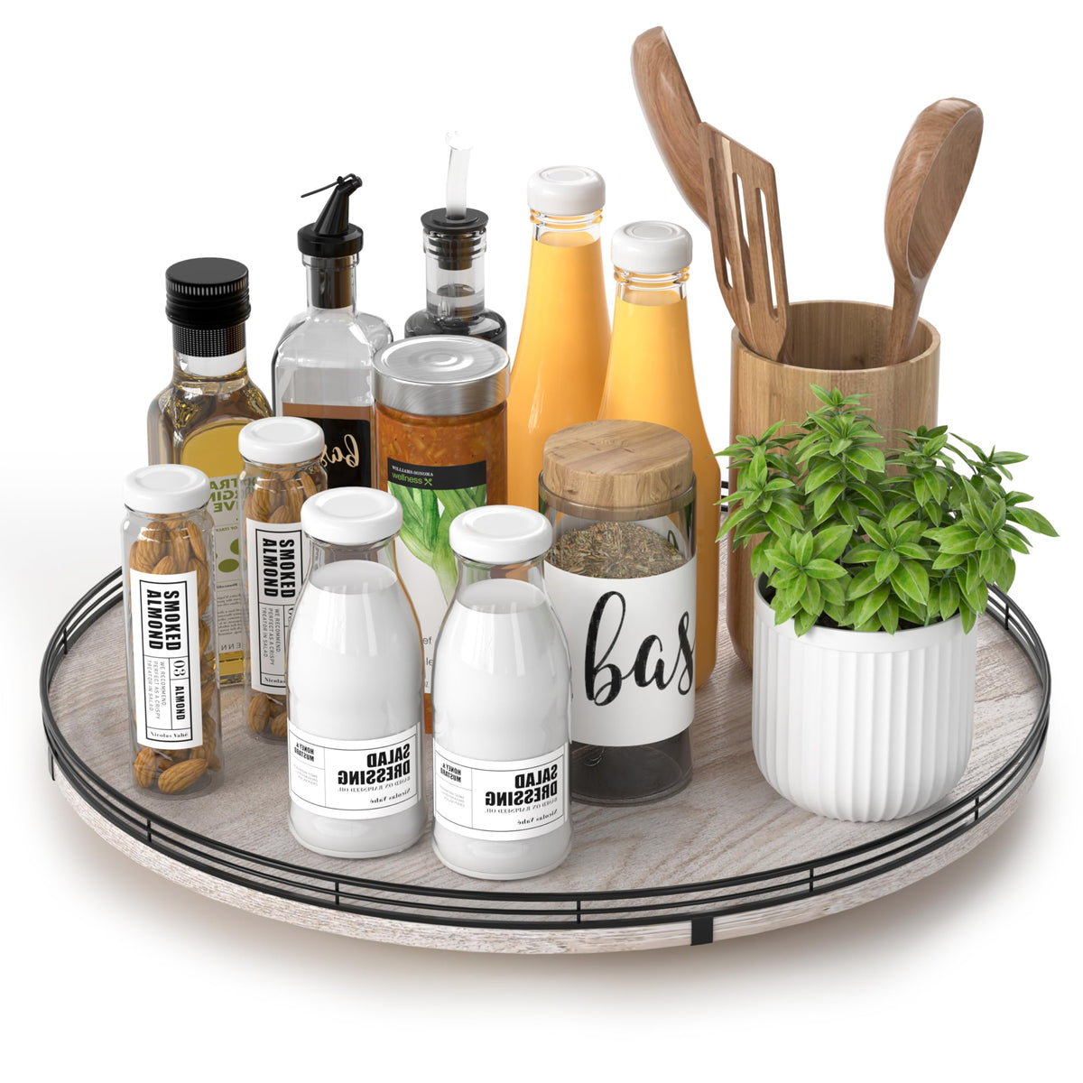 AMH Lazy Susan Wooden Organizer for Table Top