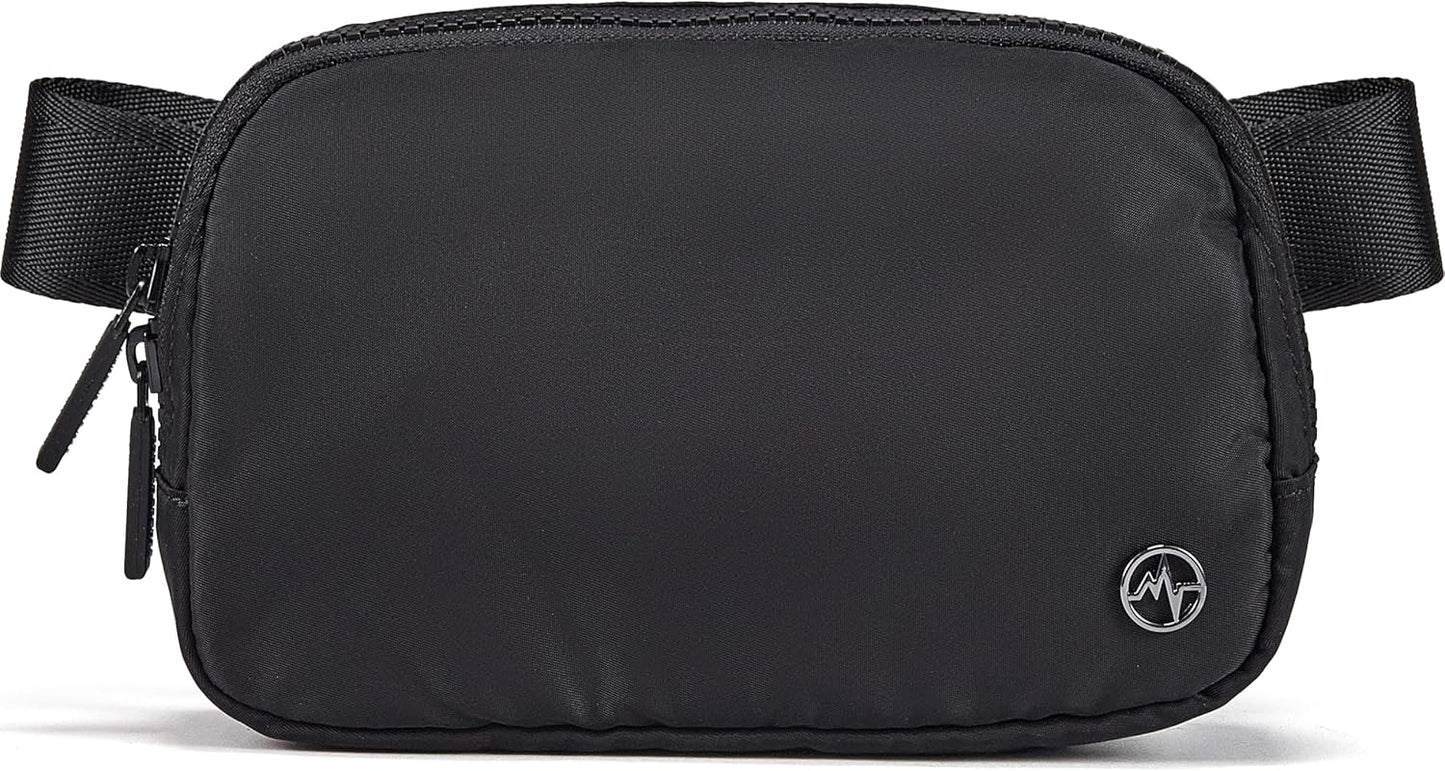 Pander Two Way Zipper Fanny Pack Nylon Everywhere Belt Bag for Women, Water Repellent Waist Packs, Crossbody Bags with Adjustable Strap (Black).