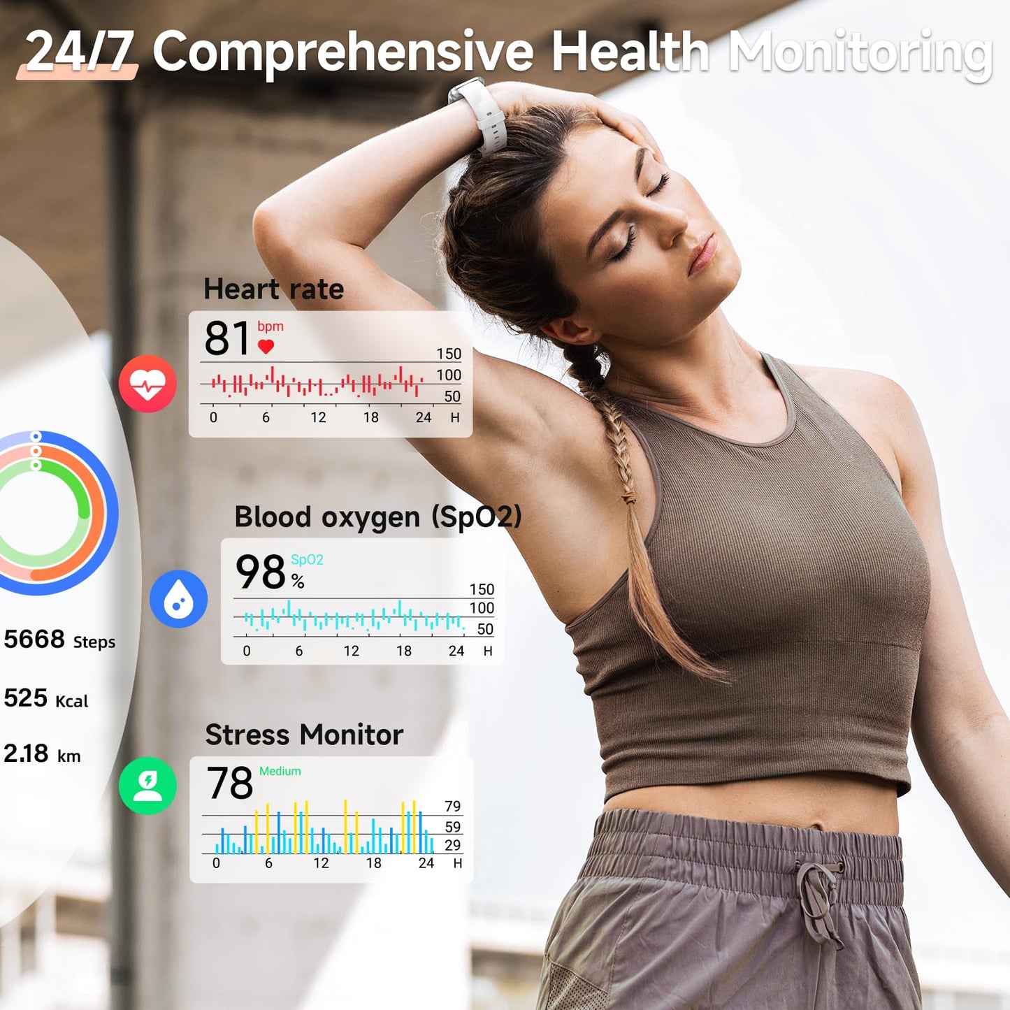 Smart Watches for Women, 1.8" Touch Screen Fitness Tracker for Android & iPhone, Answer/Make Calls, Alexa Built-in, Heart Rate/Sleep/SpO2 Monitor Smartwatch, IP68 Waterproof 101+ Sport Modes, 2 Bands