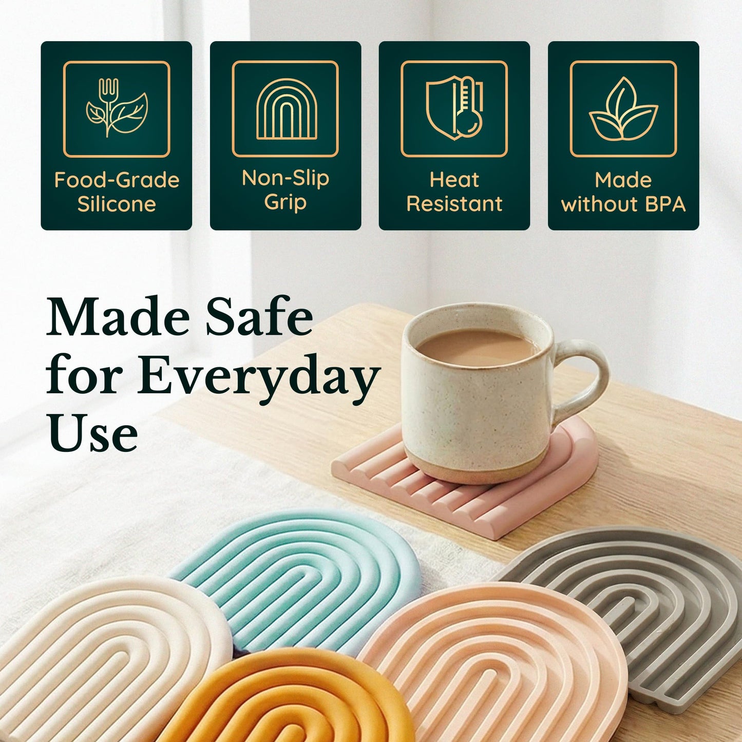 Silicone Trivets for Hot Dishes – Heat-Resistant, Non-Slip Pot Holders for Kitchen & Coasters – Durable Hot Pads for Pots, Pans, Baking Dishes & Kitchen Appliances
