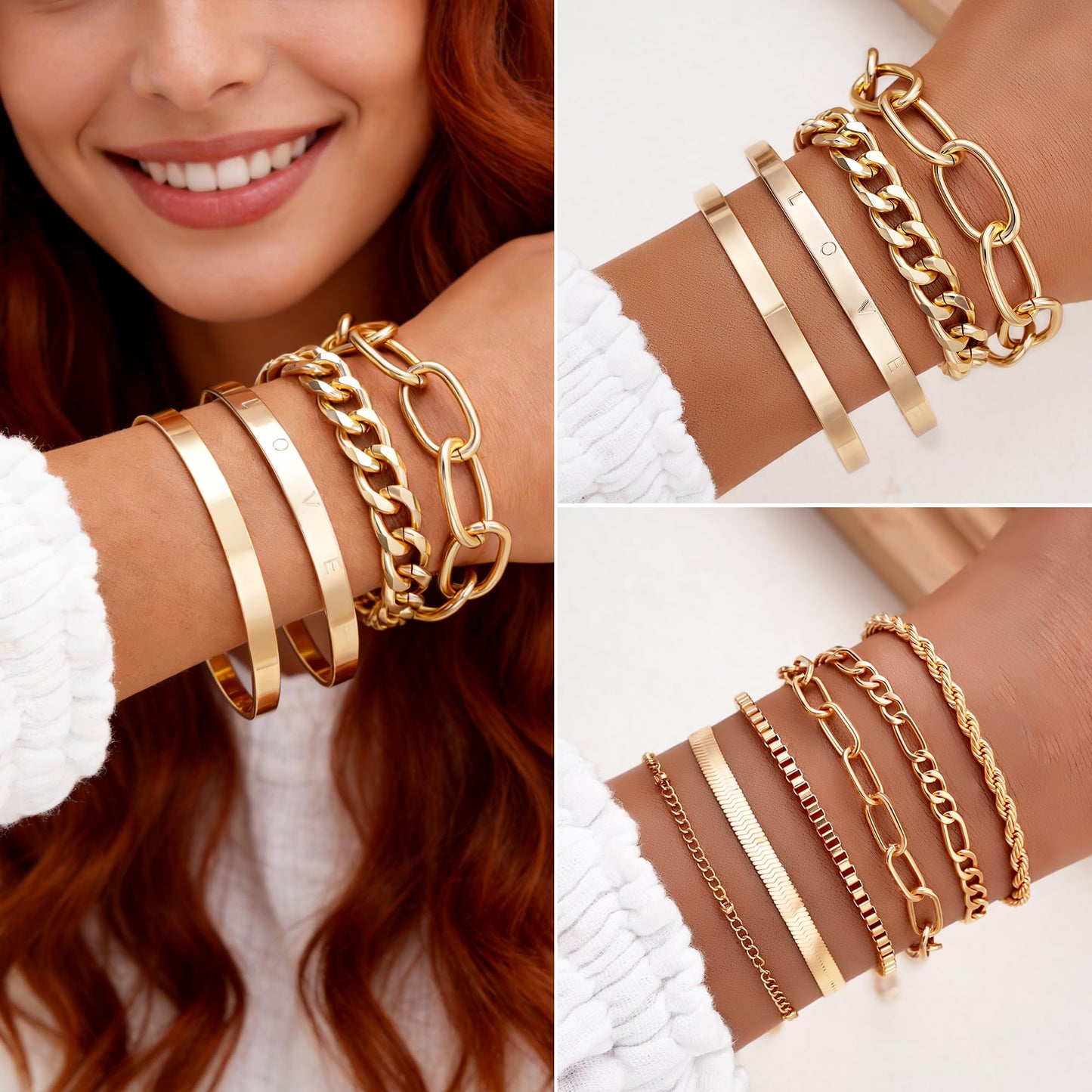 Jewelry 68 Pcs Gold Jewelry Set for Women with 7 Necklace, 17 Bracelet, 5 Hoop Earrings, 15 Stud Earrings, 24 Knuckle Rings for Women Jewelry Set for Women Gift