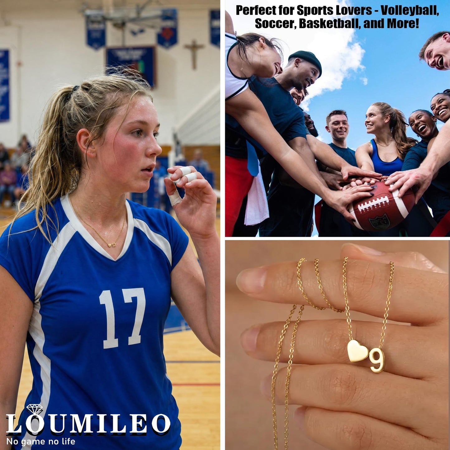 Softball/Soccer/Volleyball/Basketball/Tennis Necklace for Women S925 Sterling Silver/14k Gold Plated Heart Number Pendant Necklaces for Women Jewelry Gift for Sister Friends Daughter Mom