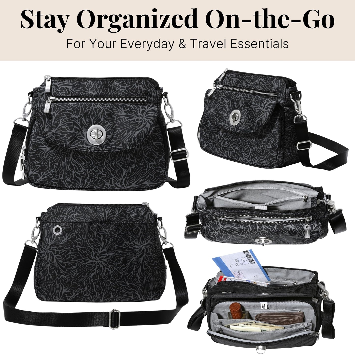 Baggallini Calais Crossbody Bags for Women 10x7 Lightweight Water-Resistant Travel Purse, RFID & Interior Organization