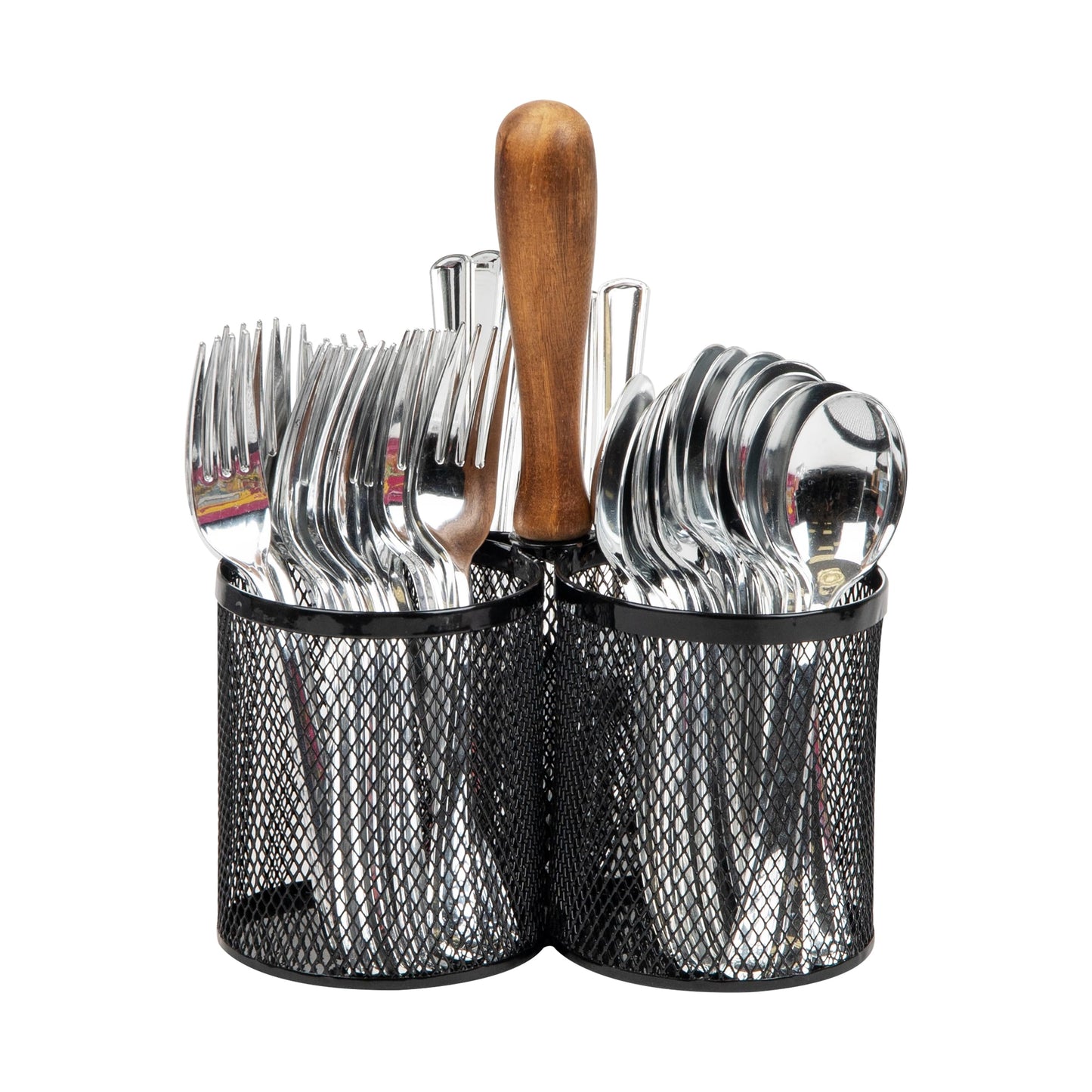 Mind Reader 3CIRMESH-BLK, Cutlery, Silverware Organizer, Utensil Caddy, Multi-Purpose Holder, Silver, 3-Section, Black