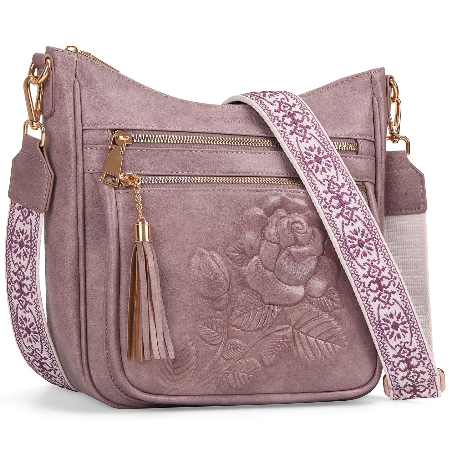 Crossbody Bags for Women, Vegan Leather Crossbody Purse, Multiple Pocket Daily Travel Shoulder Bag with Boho Strap